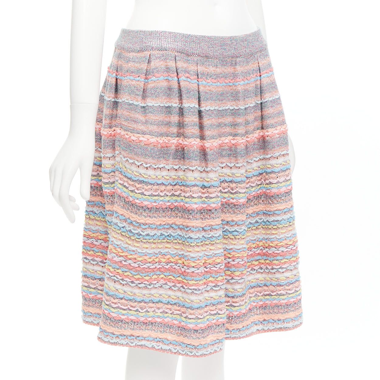 Chanel CHANEL 18P rainbow silk cotton cashmere ribbon tweed knee length skirt FR40 L Size 30" / US 8 / IT 44 - 3 Thumbnail