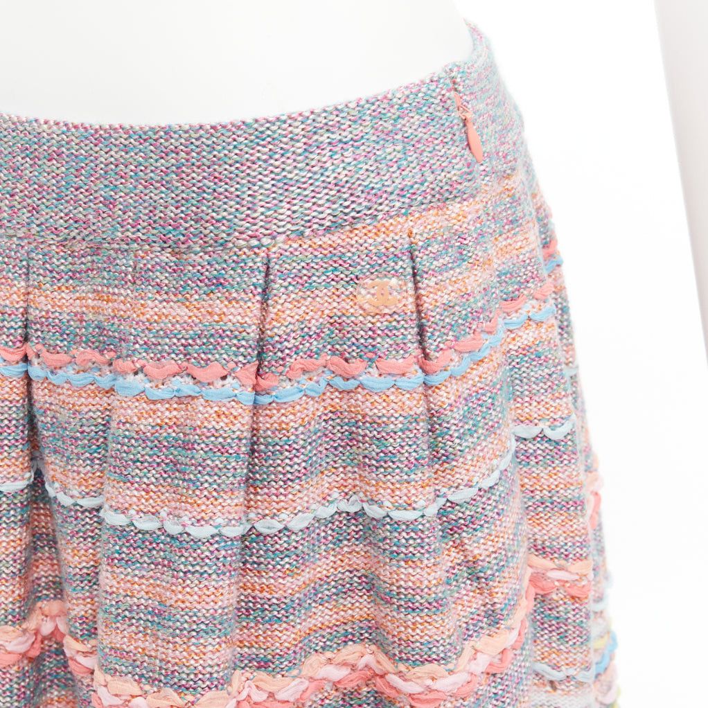 Chanel CHANEL 18P rainbow silk cotton cashmere ribbon tweed knee length skirt FR40 L Size 30" / US 8 / IT 44 - 2 Thumbnail