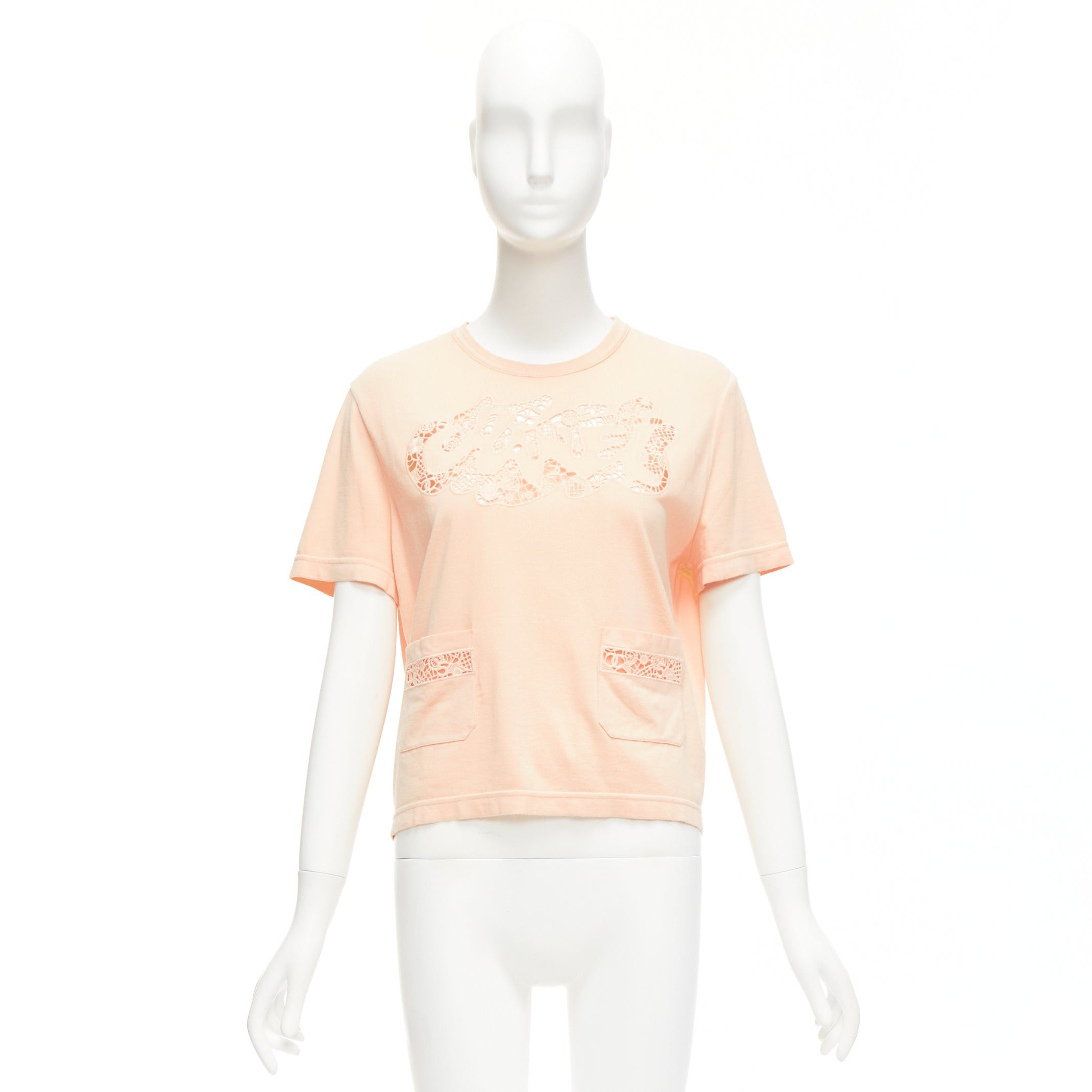 Chanel CHANEL 2020 peach pink macrame hollow logo cropped pocketed tshirt FR38 M Size M / US 6-8 / IT 42-44 - 9 Thumbnail