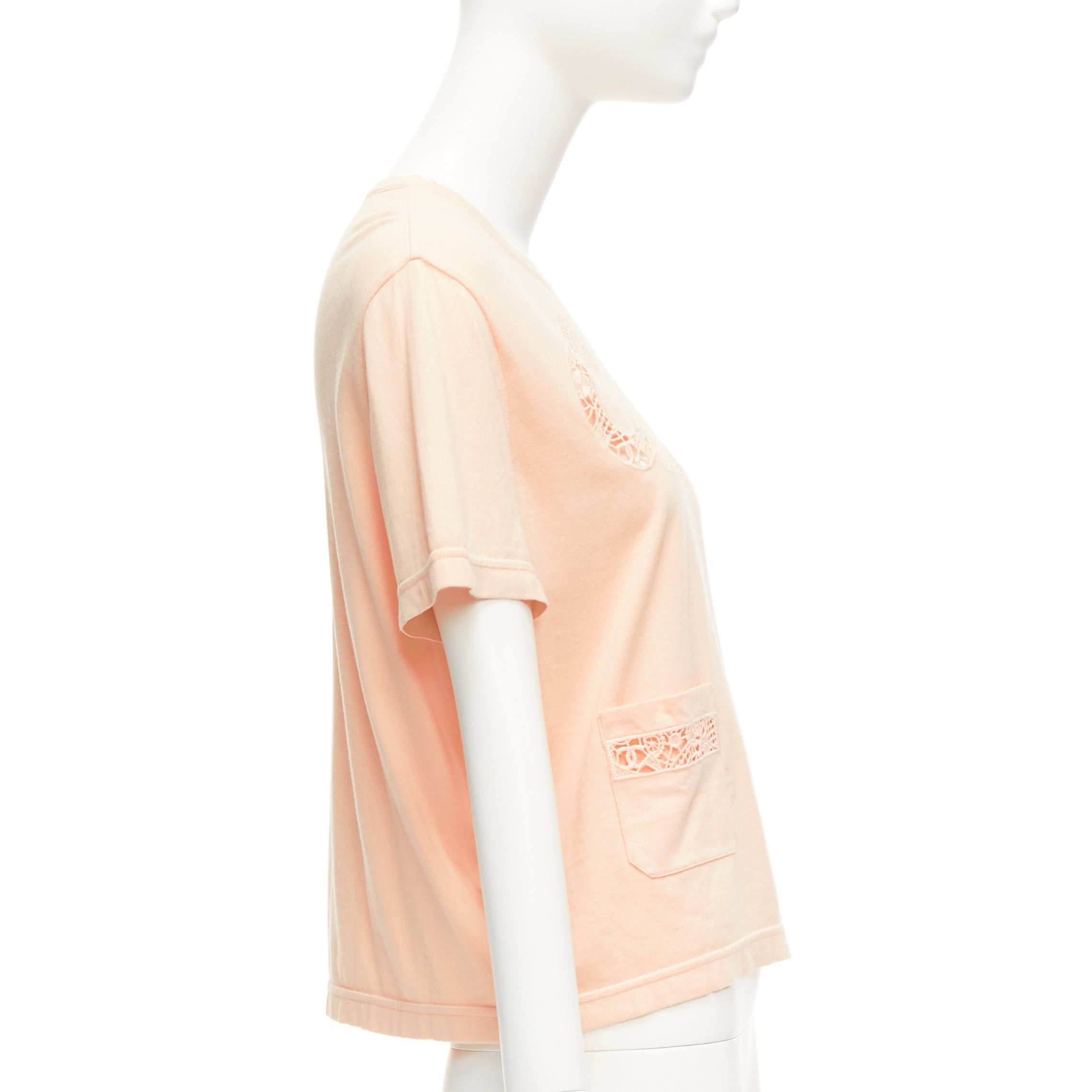 Chanel CHANEL 2020 peach pink macrame hollow logo cropped pocketed tshirt FR38 M Size M / US 6-8 / IT 42-44 - 4 Thumbnail