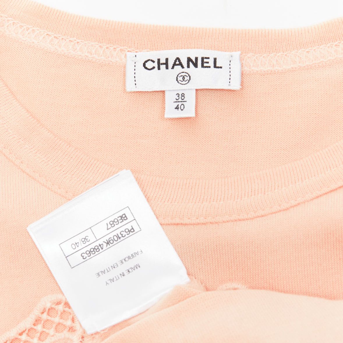 Chanel CHANEL 2020 peach pink macrame hollow logo cropped pocketed tshirt FR38 M Size M / US 6-8 / IT 42-44 - 8 Thumbnail