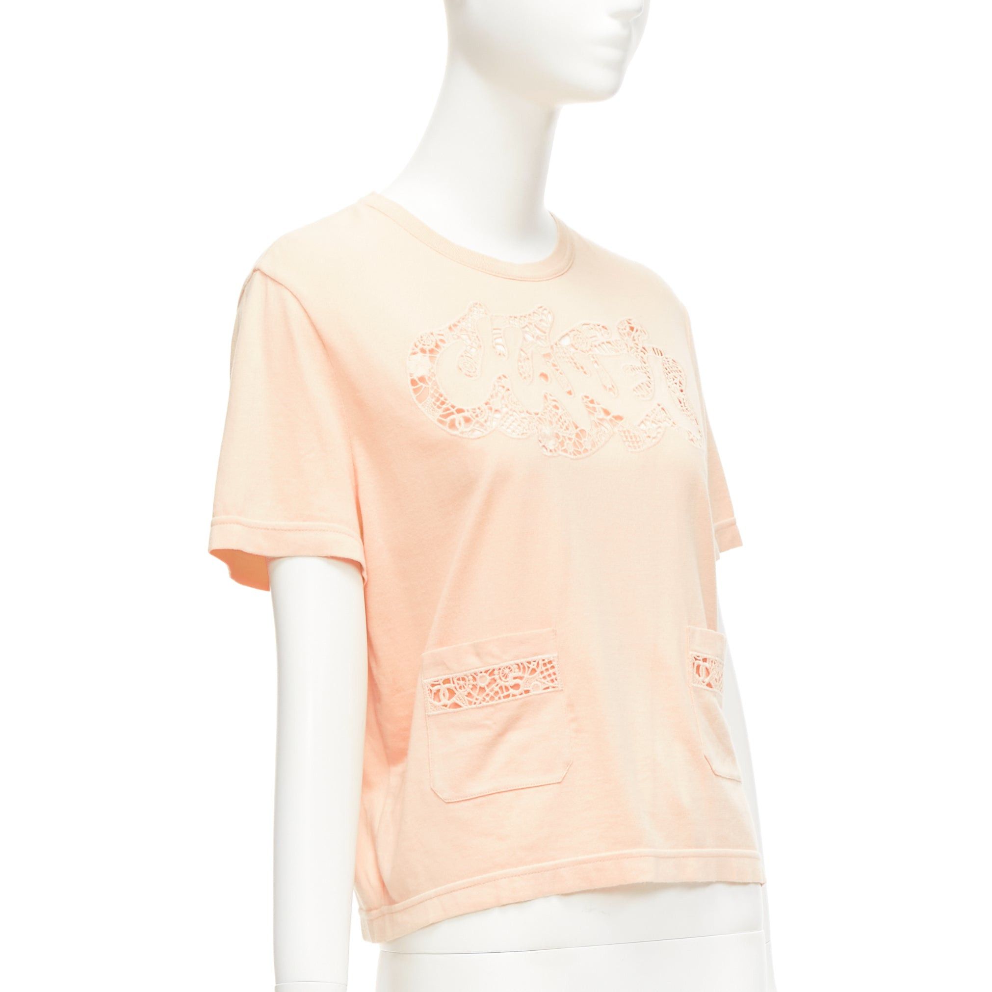 Chanel CHANEL 2020 peach pink macrame hollow logo cropped pocketed tshirt FR38 M Size M / US 6-8 / IT 42-44 - 3 Thumbnail
