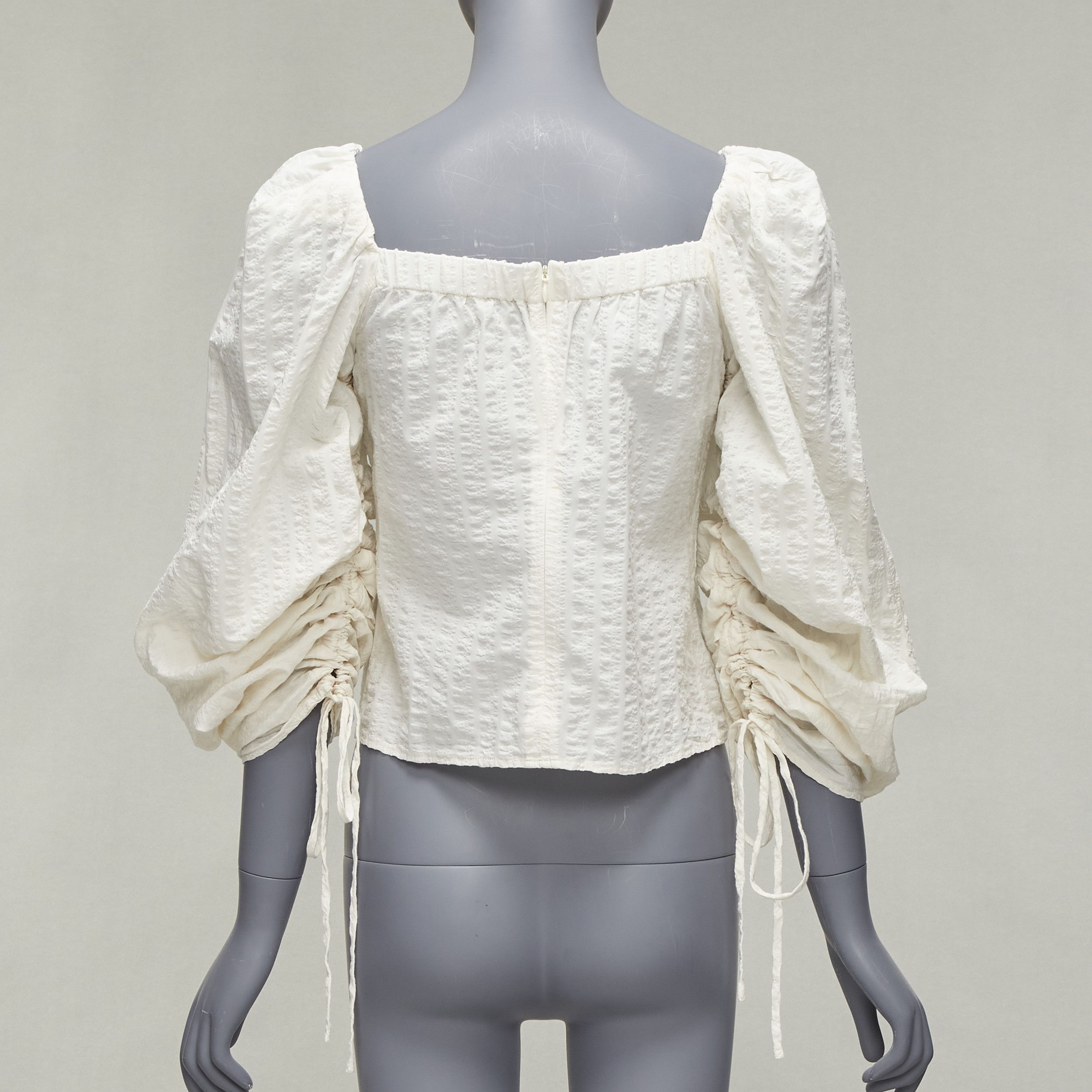 Rejina Pyo REGINA PYO cream cotton square neck ruched puff sleeves cropped peasant top S Size S / US 4 / IT 40 - 5 Thumbnail