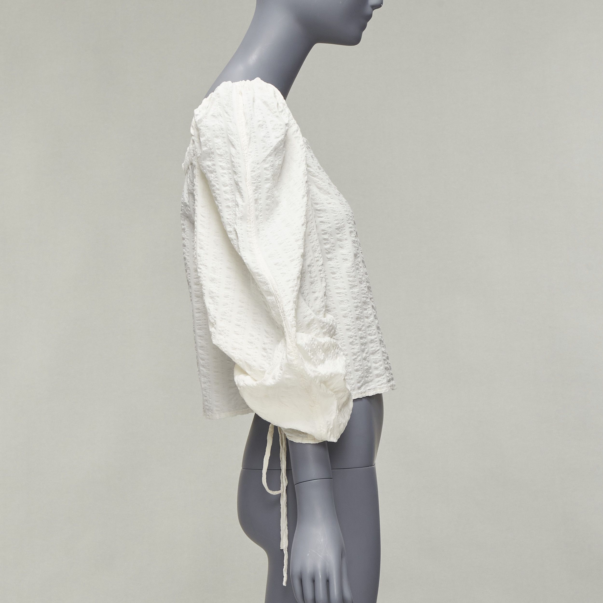 Rejina Pyo REGINA PYO cream cotton square neck ruched puff sleeves cropped peasant top S Size S / US 4 / IT 40 - 4 Thumbnail