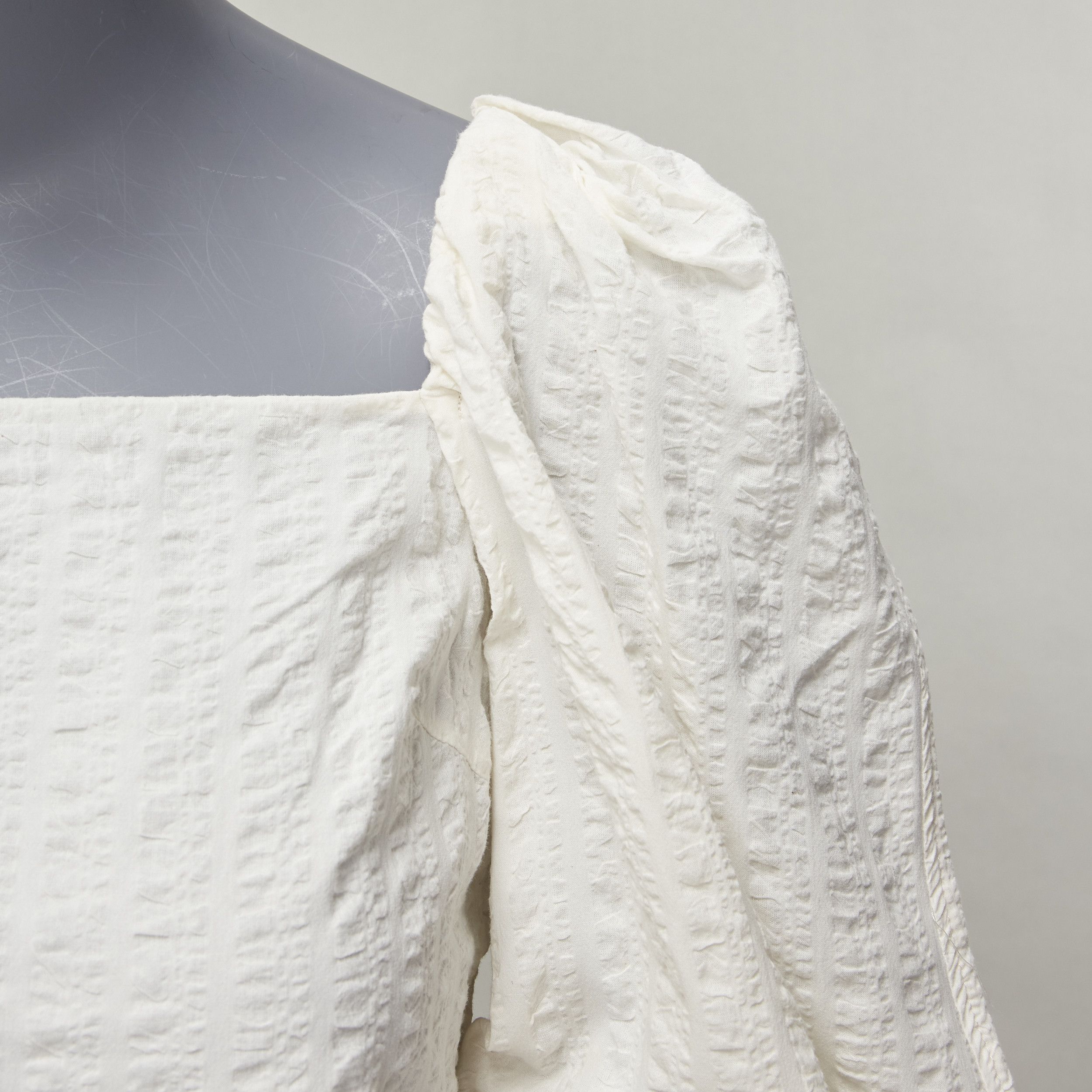Rejina Pyo REGINA PYO cream cotton square neck ruched puff sleeves cropped peasant top S Size S / US 4 / IT 40 - 7 Thumbnail