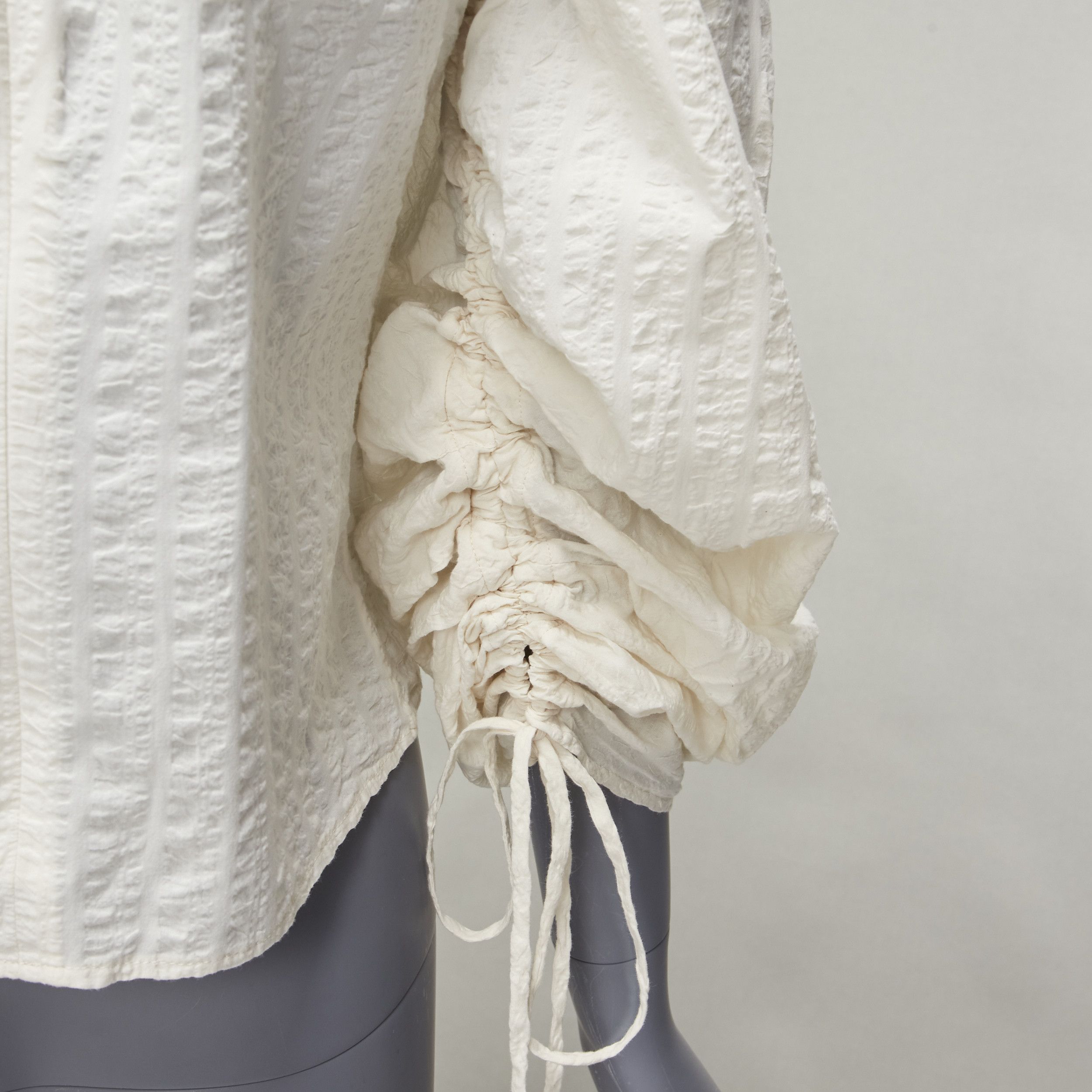 Rejina Pyo REGINA PYO cream cotton square neck ruched puff sleeves cropped peasant top S Size S / US 4 / IT 40 - 2 Thumbnail