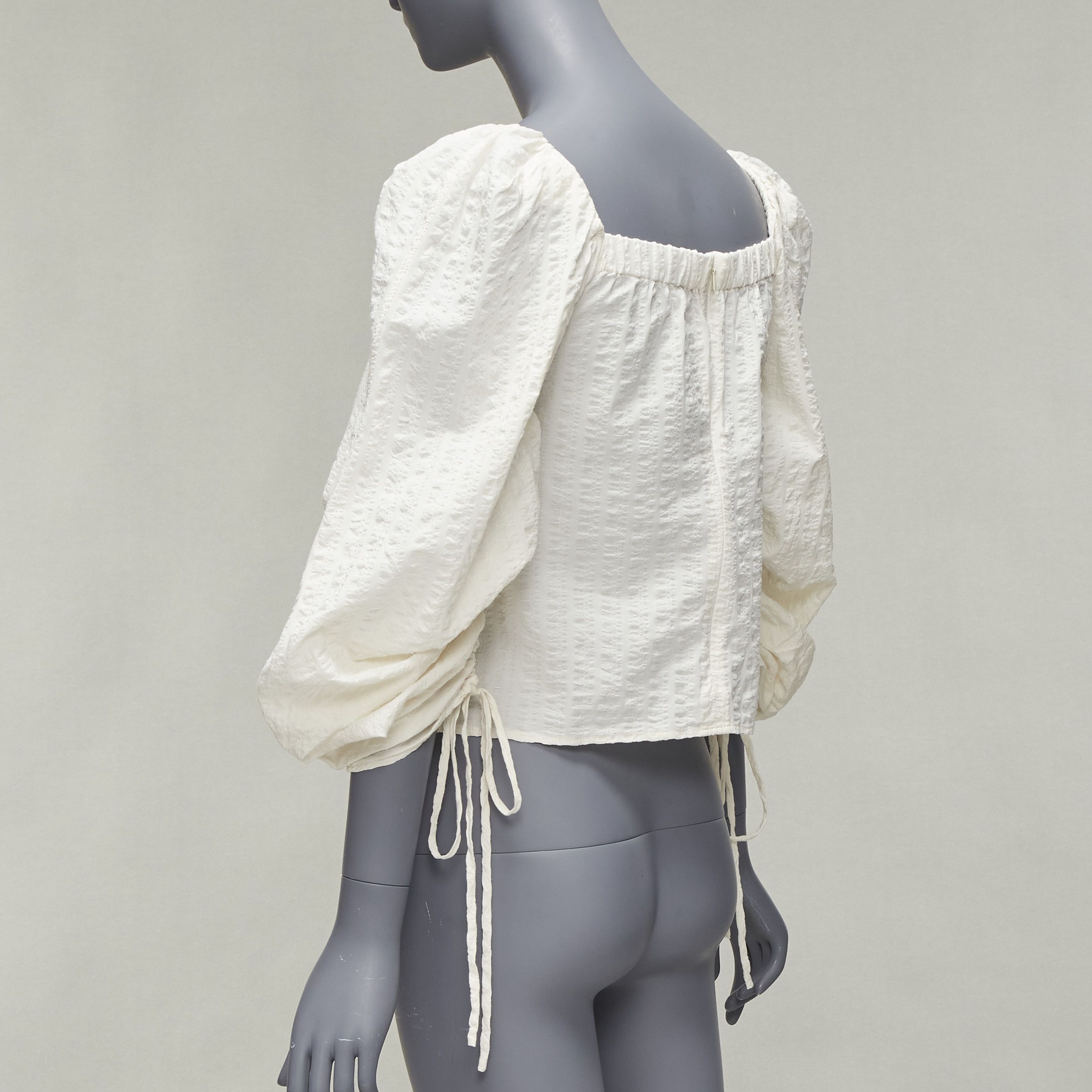 Rejina Pyo REGINA PYO cream cotton square neck ruched puff sleeves cropped peasant top S Size S / US 4 / IT 40 - 6 Thumbnail
