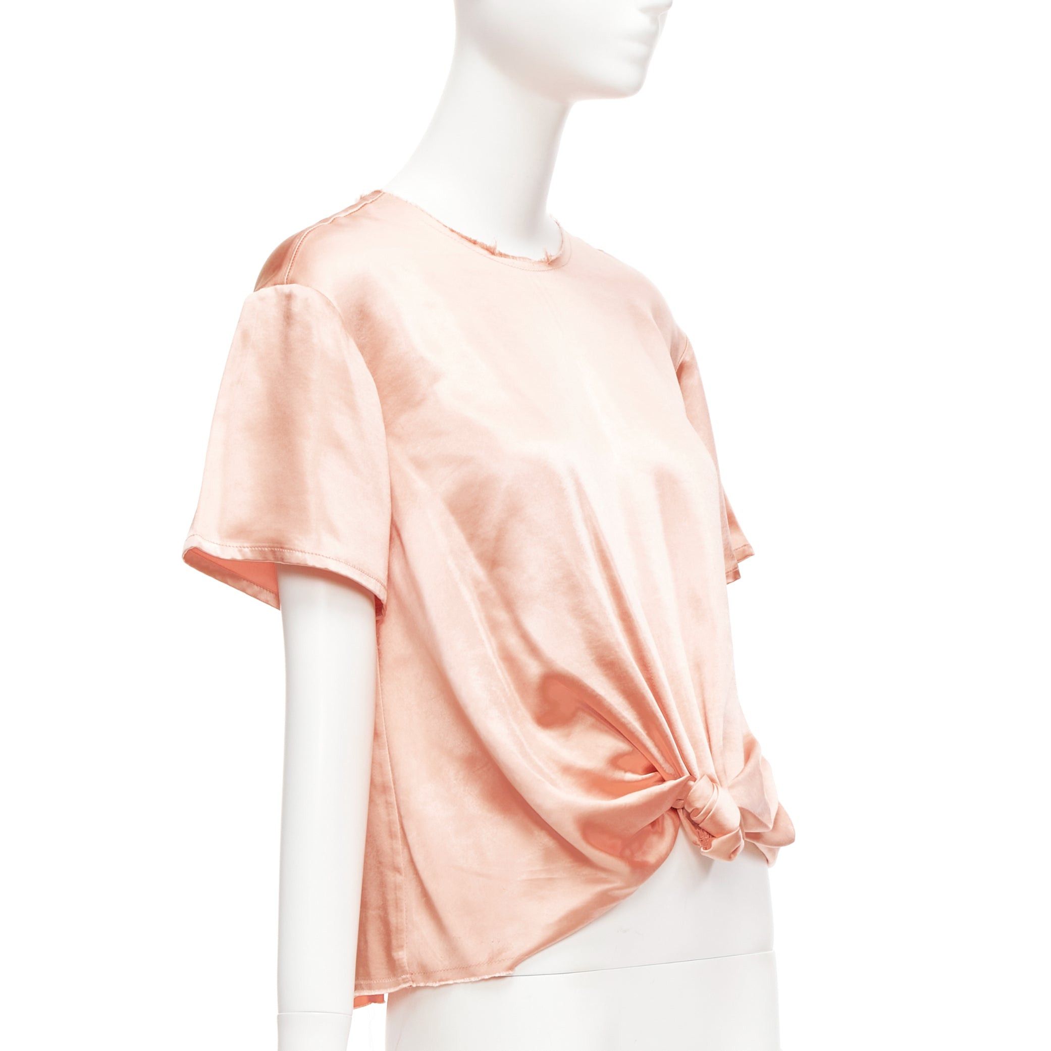 Rejina Pyo REGINA PYO pink silky satin front knot crew neck frayed edge collar top S Size S / US 4 / IT 40 - 3 Thumbnail