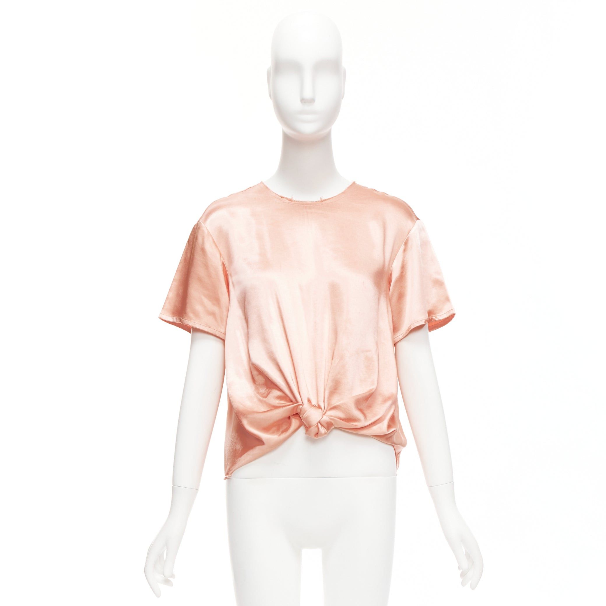 Rejina Pyo REGINA PYO pink silky satin front knot crew neck frayed edge collar top S Size S / US 4 / IT 40 - 9 Thumbnail