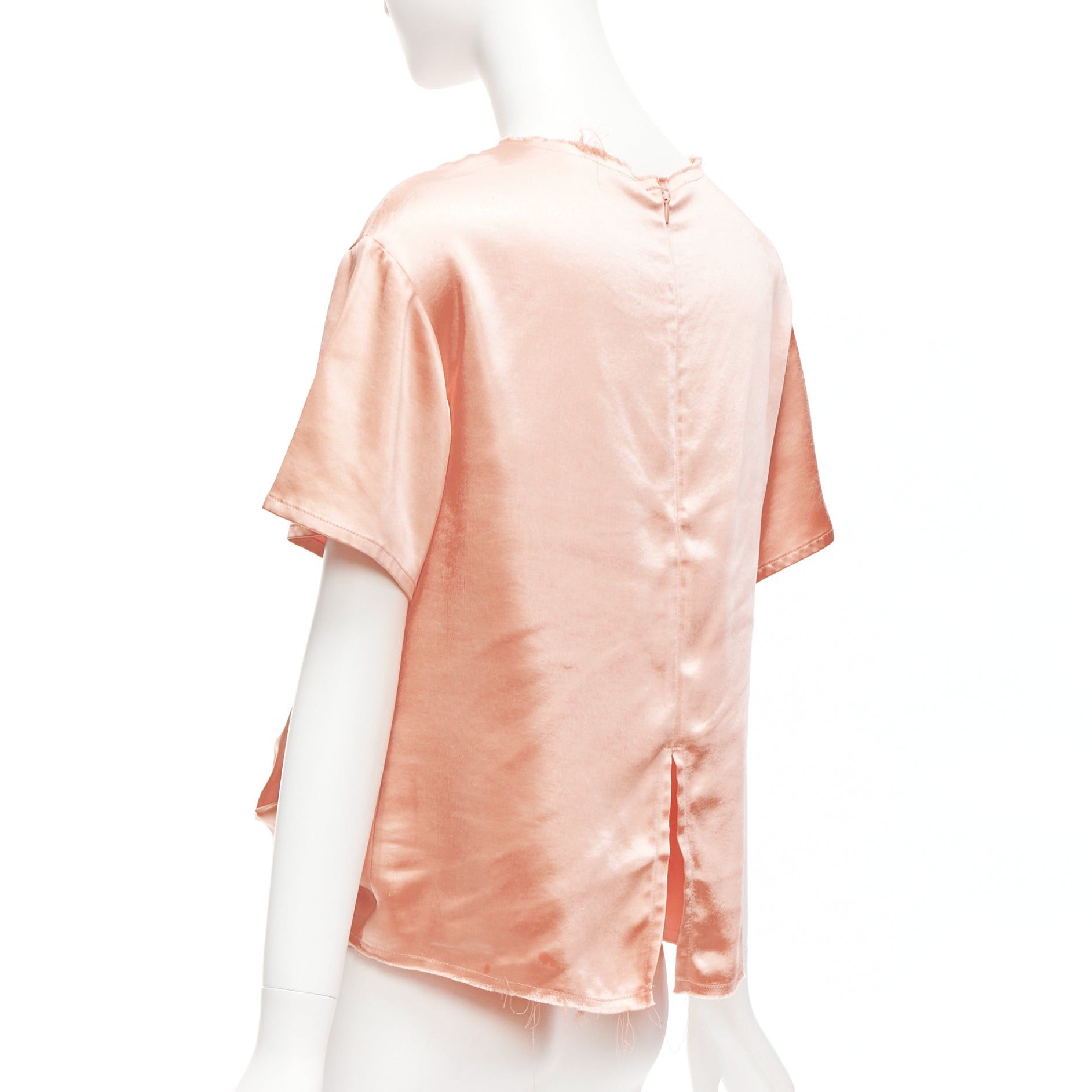 Rejina Pyo REGINA PYO pink silky satin front knot crew neck frayed edge collar top S Size S / US 4 / IT 40 - 6 Thumbnail