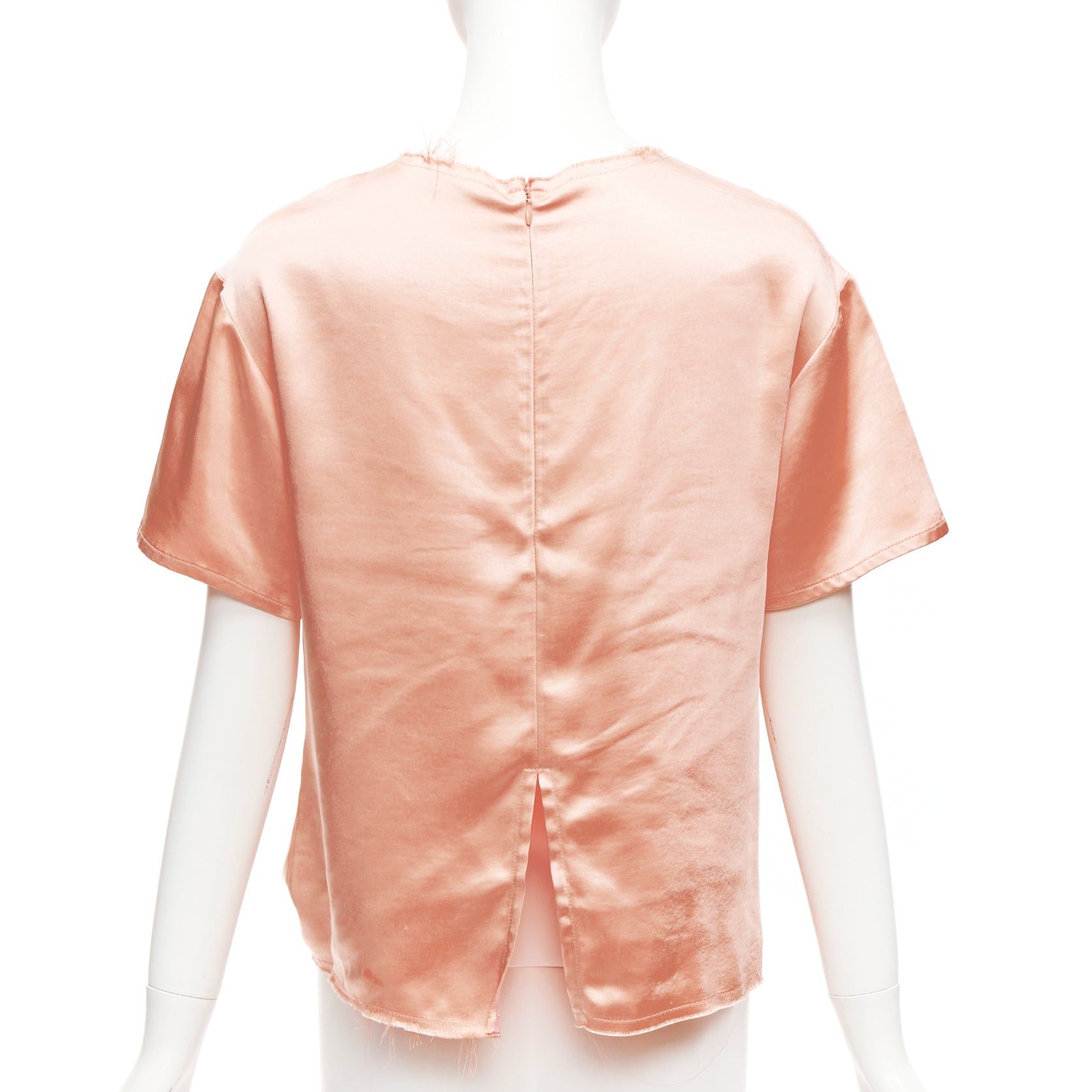Rejina Pyo REGINA PYO pink silky satin front knot crew neck frayed edge collar top S Size S / US 4 / IT 40 - 5 Thumbnail