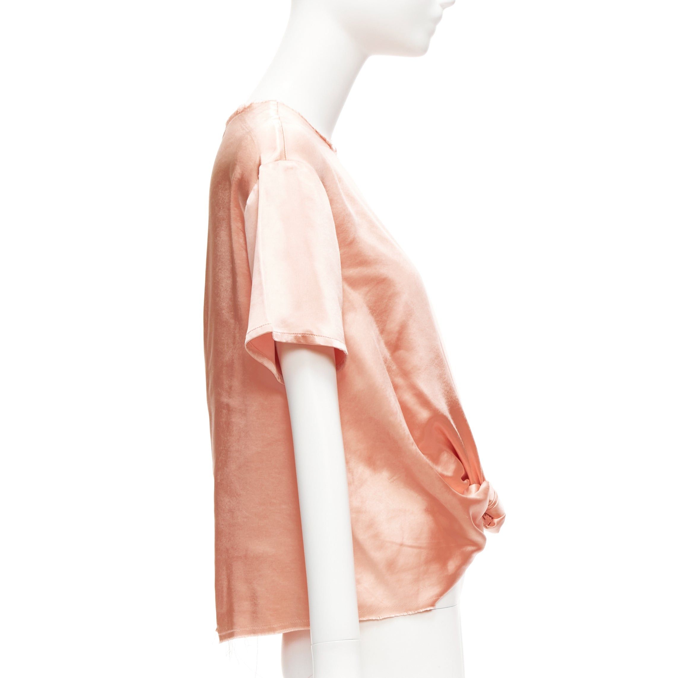 Rejina Pyo REGINA PYO pink silky satin front knot crew neck frayed edge collar top S Size S / US 4 / IT 40 - 4 Thumbnail
