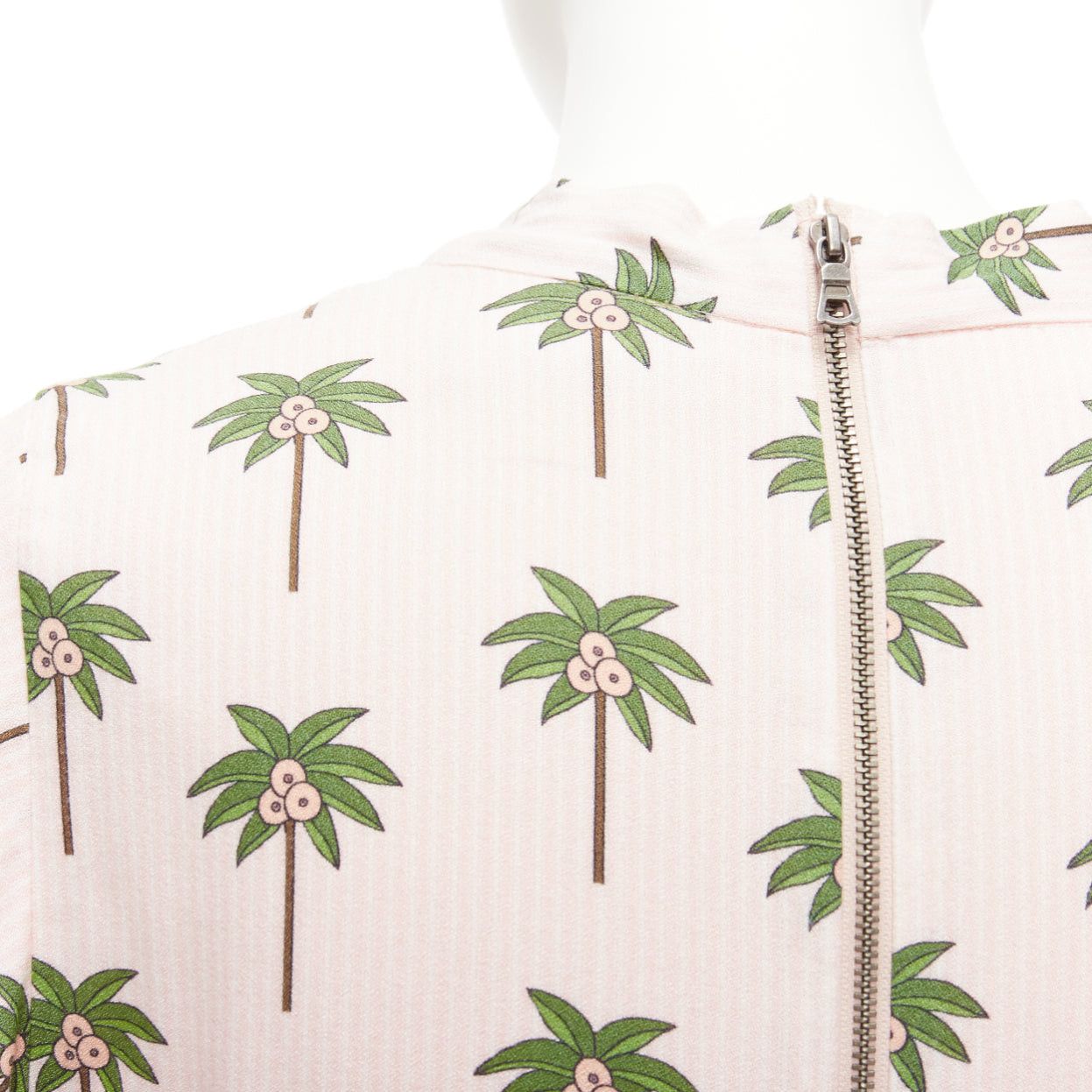 Alice + Olivia ALICE OLIVIA pink green coconut palm tree frill sleeves bow tie romper US8 L Size 30" / US 8 / IT 44 - 7 Thumbnail