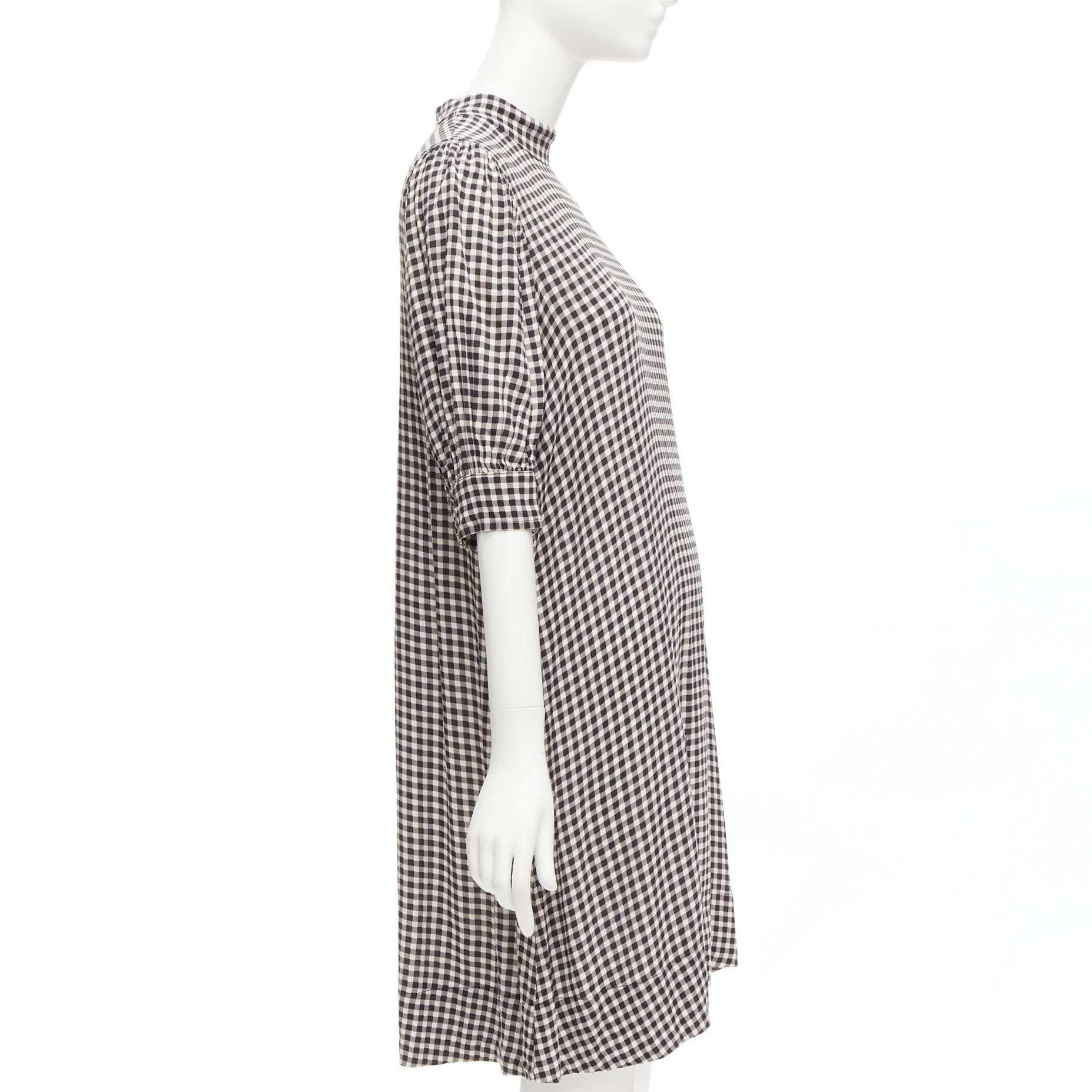 Ganni GANNI black white checkerboard print high neck half sleeve knee dress FR36 S Size S / US 4 / IT 40 - 4 Thumbnail