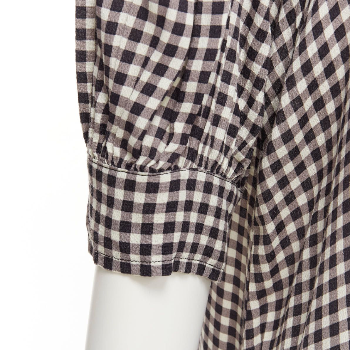 Ganni GANNI black white checkerboard print high neck half sleeve knee dress FR36 S Size S / US 4 / IT 40 - 2 Thumbnail