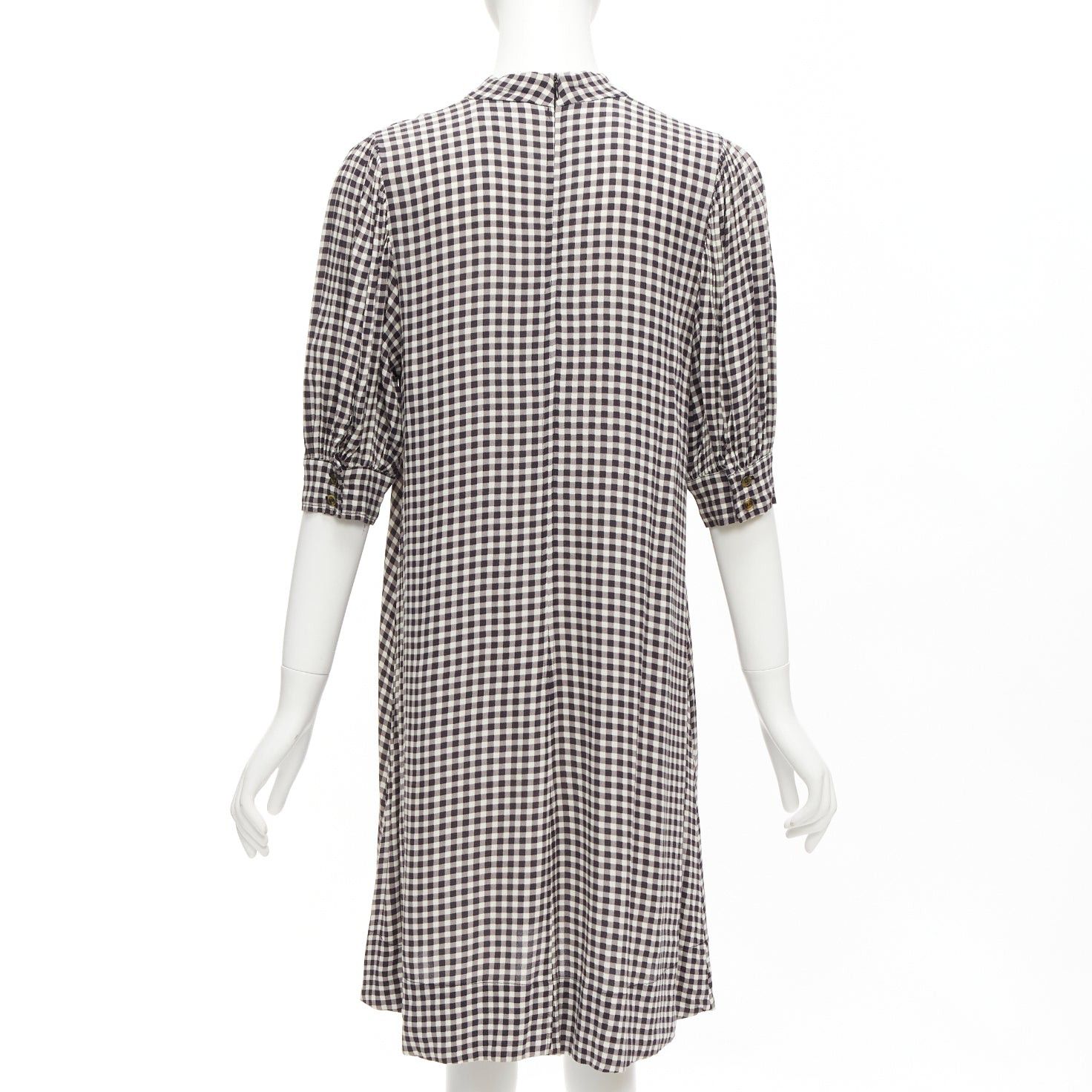 Ganni GANNI black white checkerboard print high neck half sleeve knee dress FR36 S Size S / US 4 / IT 40 - 5 Thumbnail