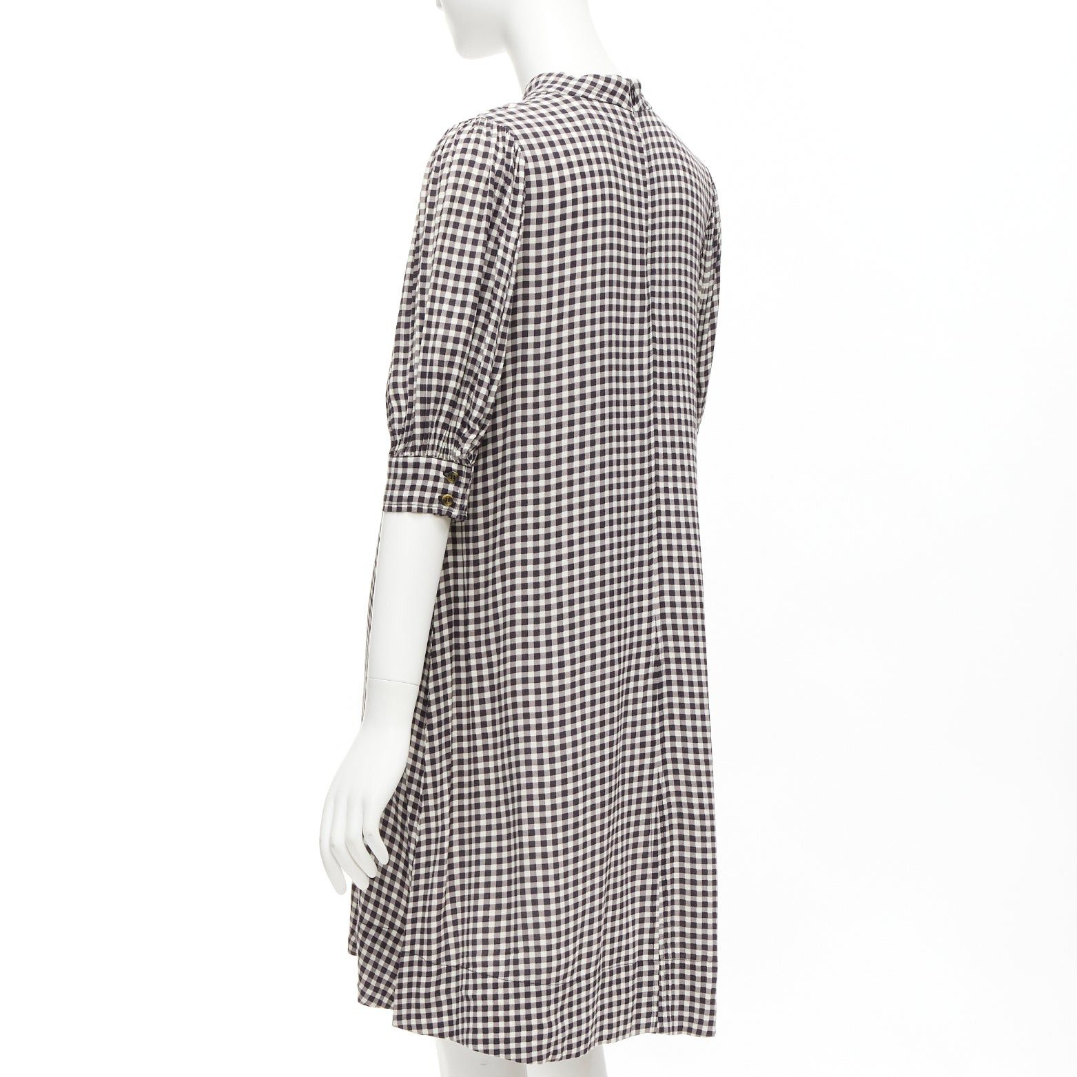 Ganni GANNI black white checkerboard print high neck half sleeve knee dress FR36 S Size S / US 4 / IT 40 - 6 Thumbnail