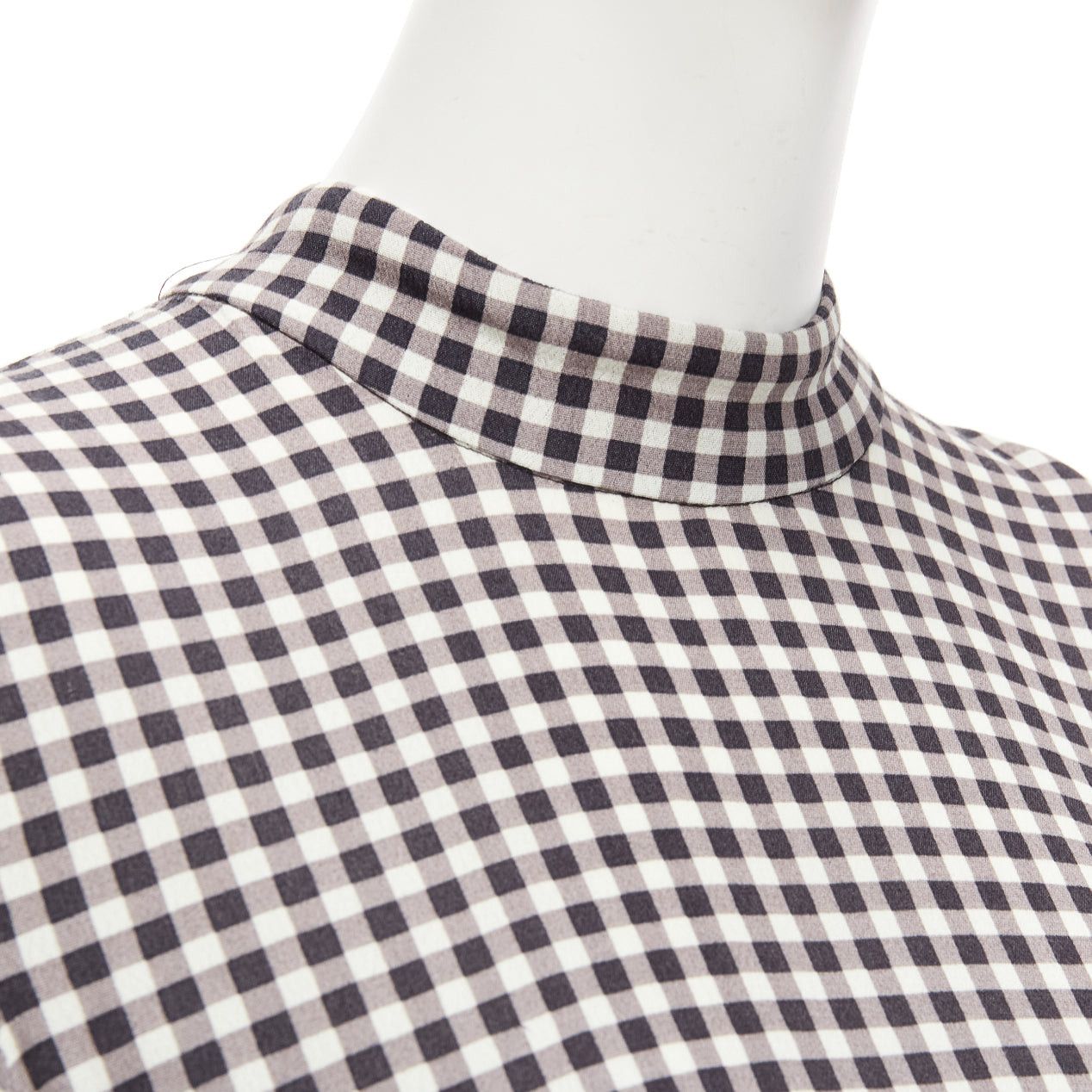 Ganni GANNI black white checkerboard print high neck half sleeve knee dress FR36 S Size S / US 4 / IT 40 - 7 Thumbnail