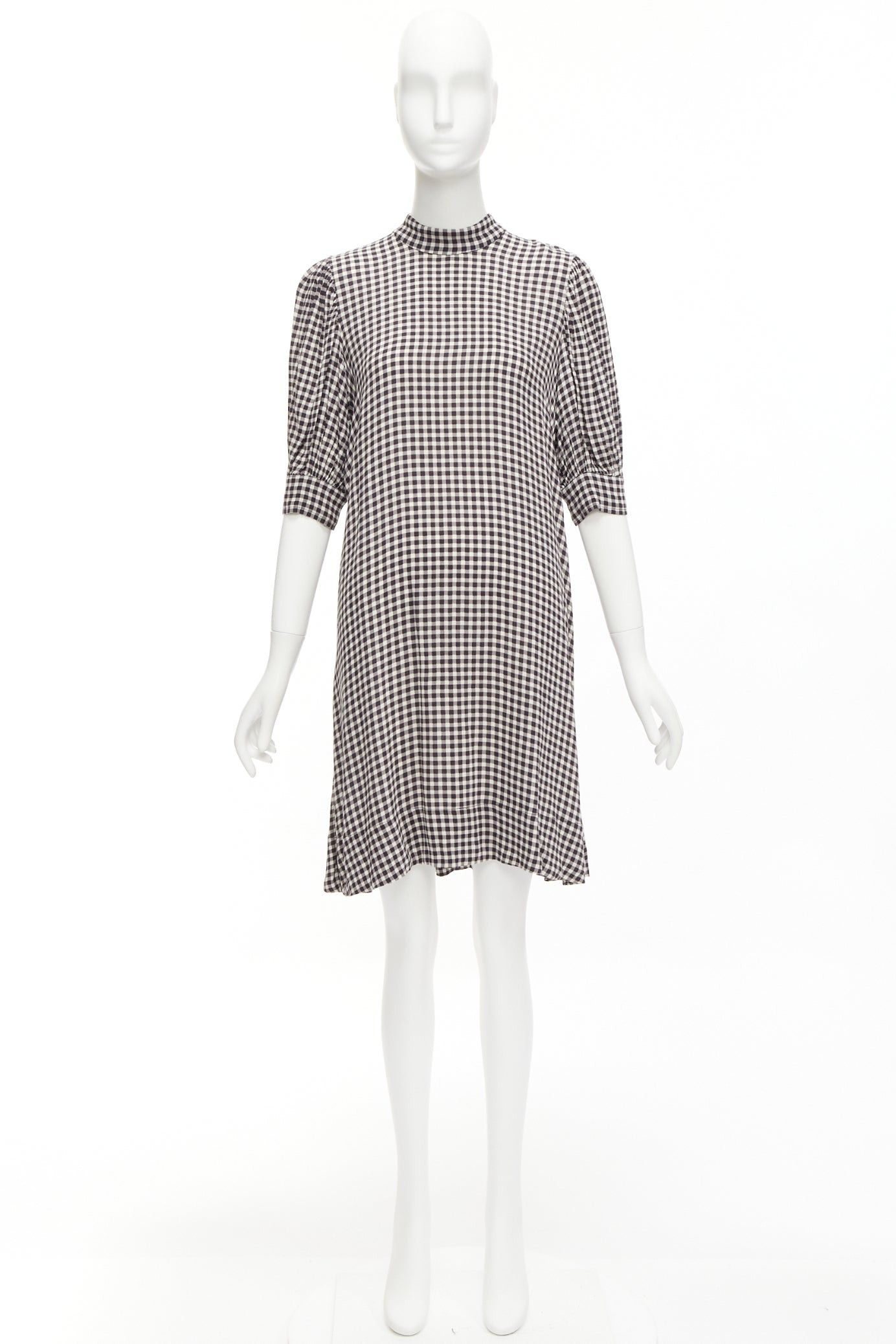 Ganni GANNI black white checkerboard print high neck half sleeve knee dress FR36 S Size S / US 4 / IT 40 - 9 Thumbnail
