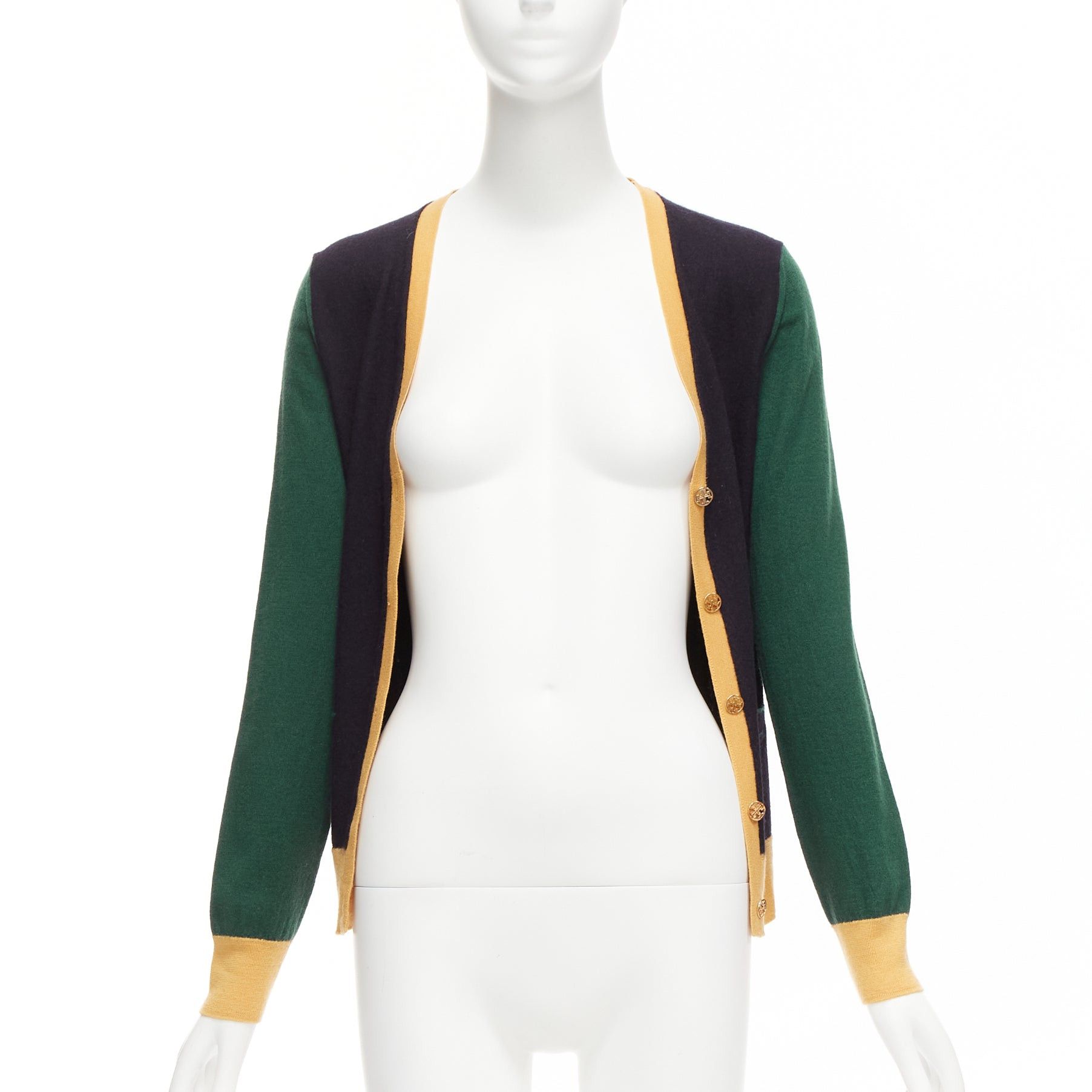 Tory Burch TORY BURCH 100% merino wool colorblocked logo button cardigan sweater M Size M / US 6-8 / IT 42-44 - 3 Thumbnail
