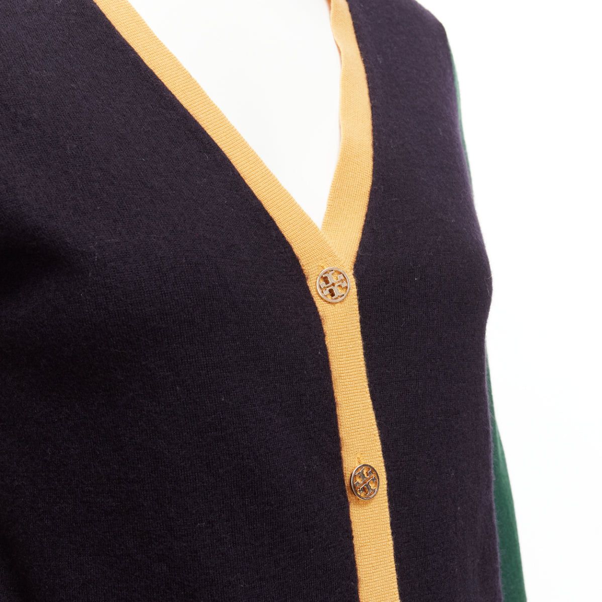 Tory Burch TORY BURCH 100% merino wool colorblocked logo button cardigan sweater M Size M / US 6-8 / IT 42-44 - 8 Thumbnail
