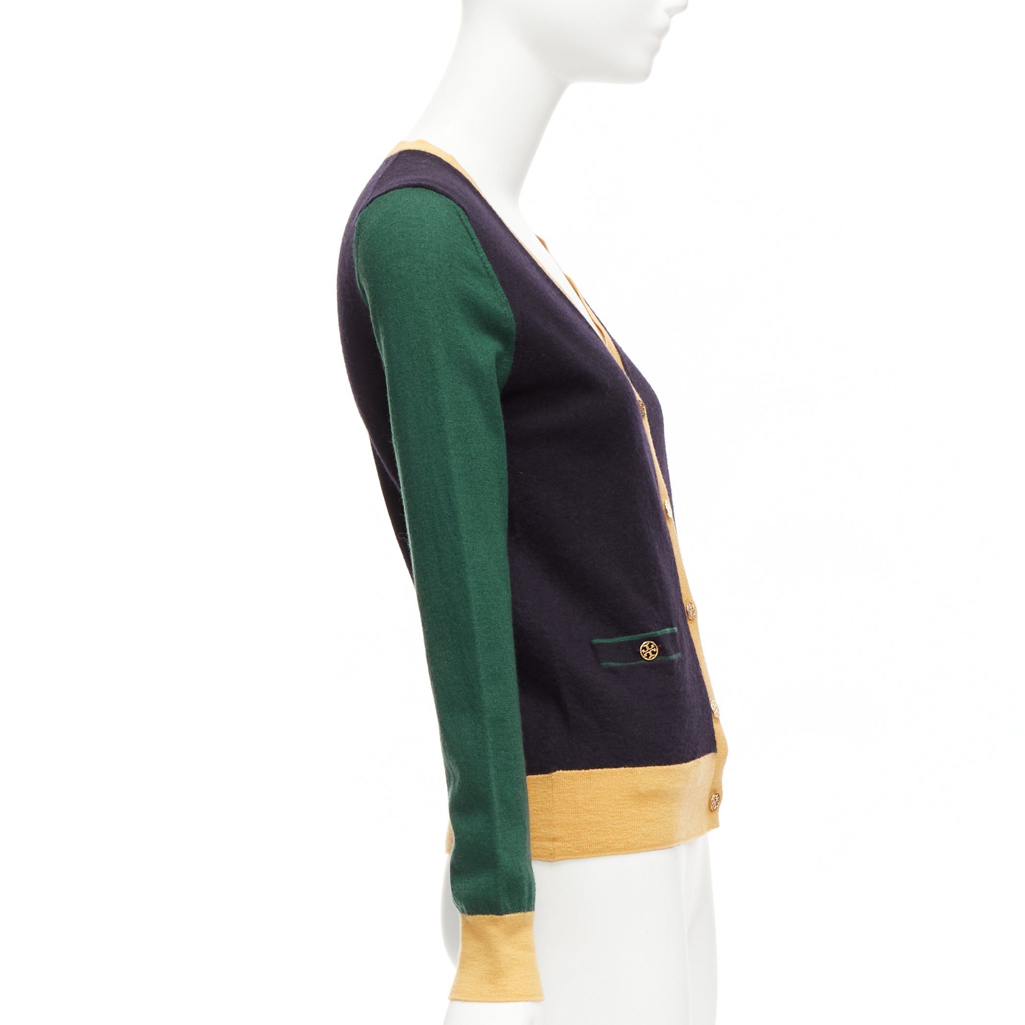Tory Burch TORY BURCH 100% merino wool colorblocked logo button cardigan sweater M Size M / US 6-8 / IT 42-44 - 5 Thumbnail