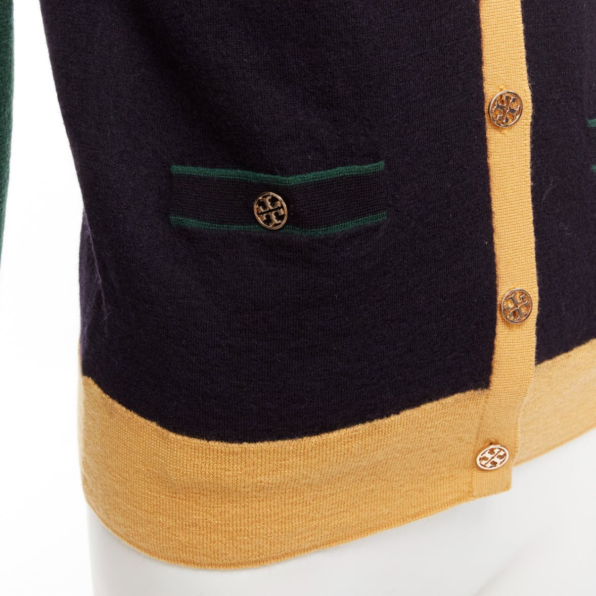 Tory Burch TORY BURCH 100% merino wool colorblocked logo button cardigan sweater M Size M / US 6-8 / IT 42-44 - 2 Thumbnail