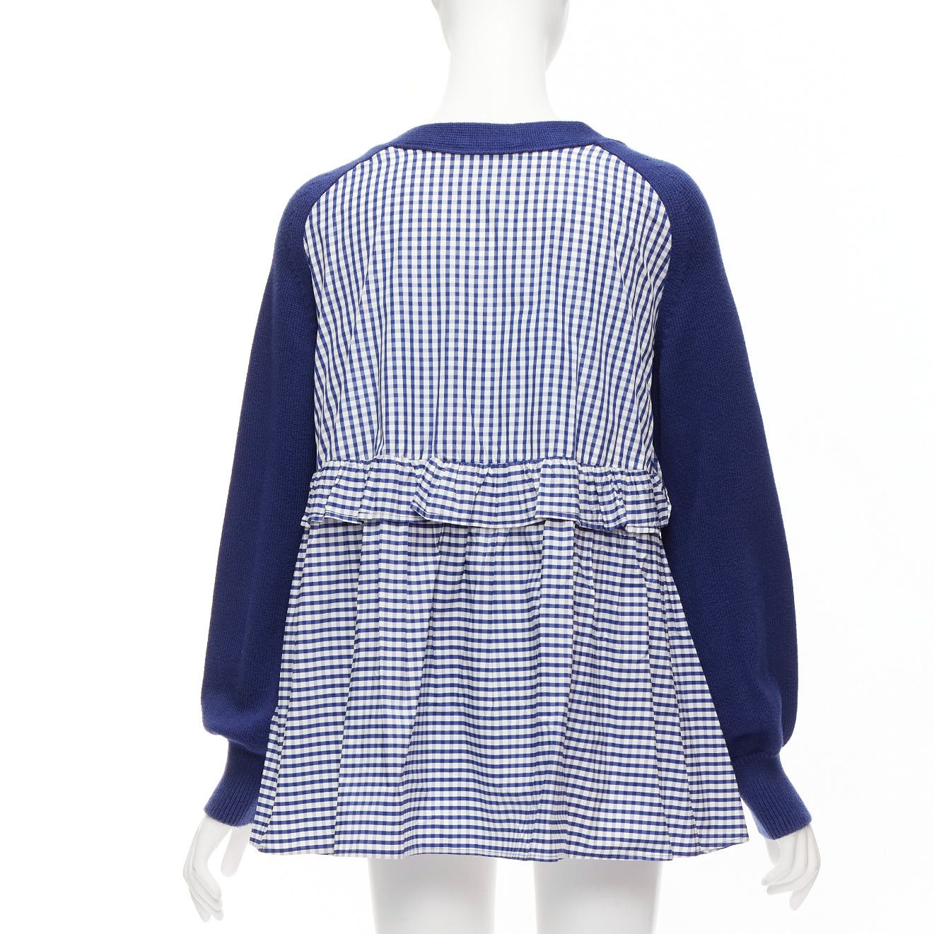 Other ADEAM blue cotton blend gingham ruffle back side tie cardigan sweater S Size S / US 4 / IT 40 - 7 Thumbnail