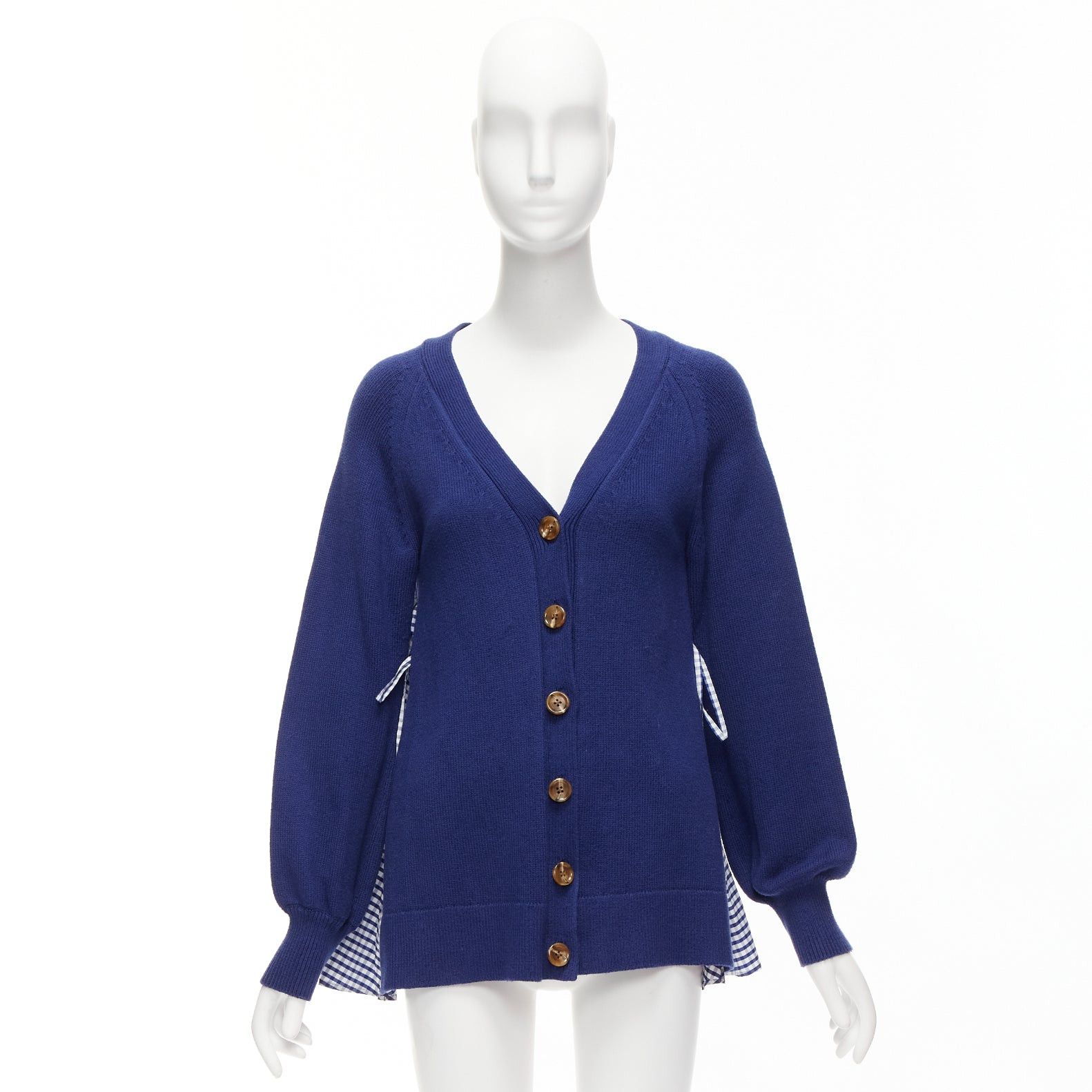 Other ADEAM blue cotton blend gingham ruffle back side tie cardigan sweater S Size S / US 4 / IT 40 - 10 Thumbnail