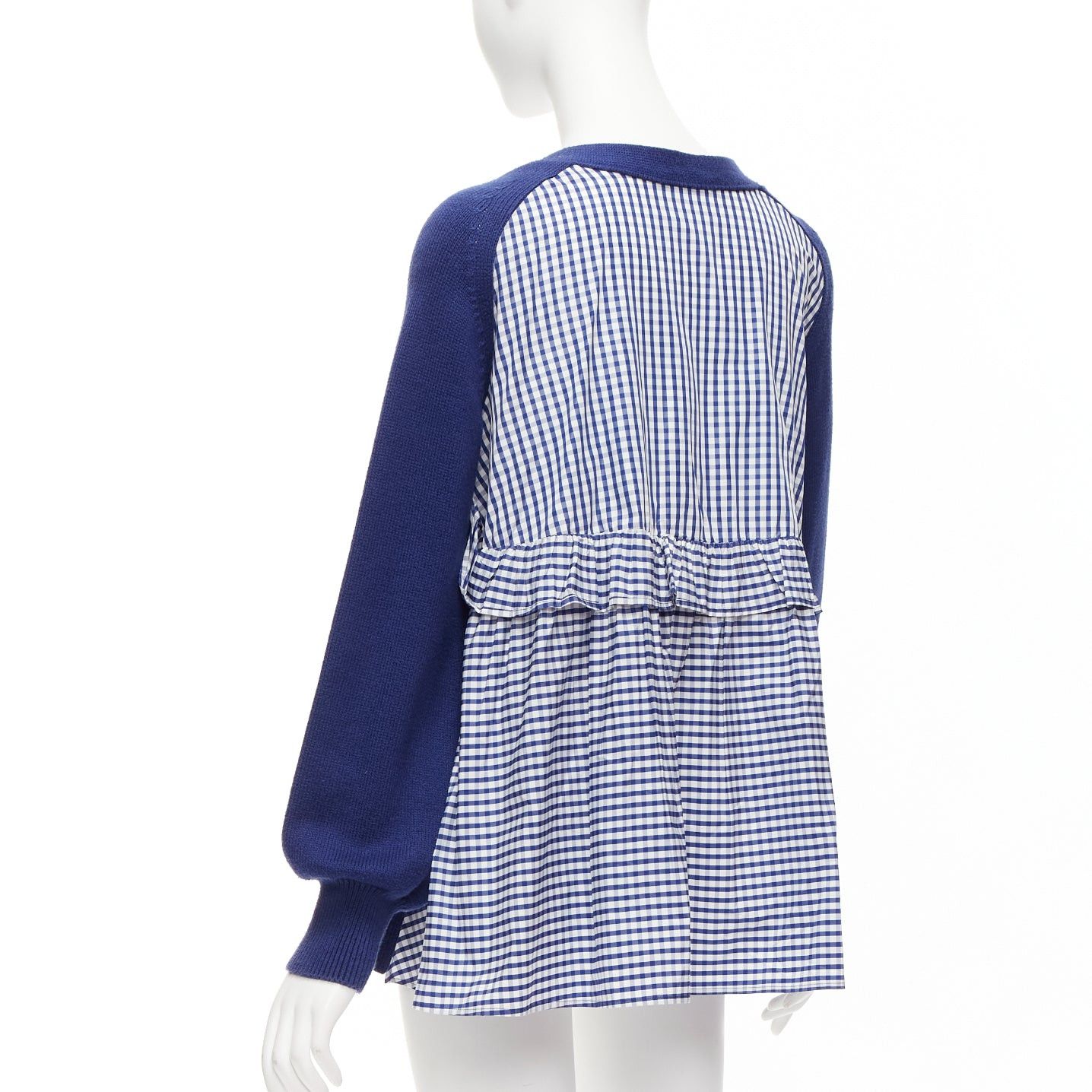 Other ADEAM blue cotton blend gingham ruffle back side tie cardigan sweater S Size S / US 4 / IT 40 - 6 Thumbnail