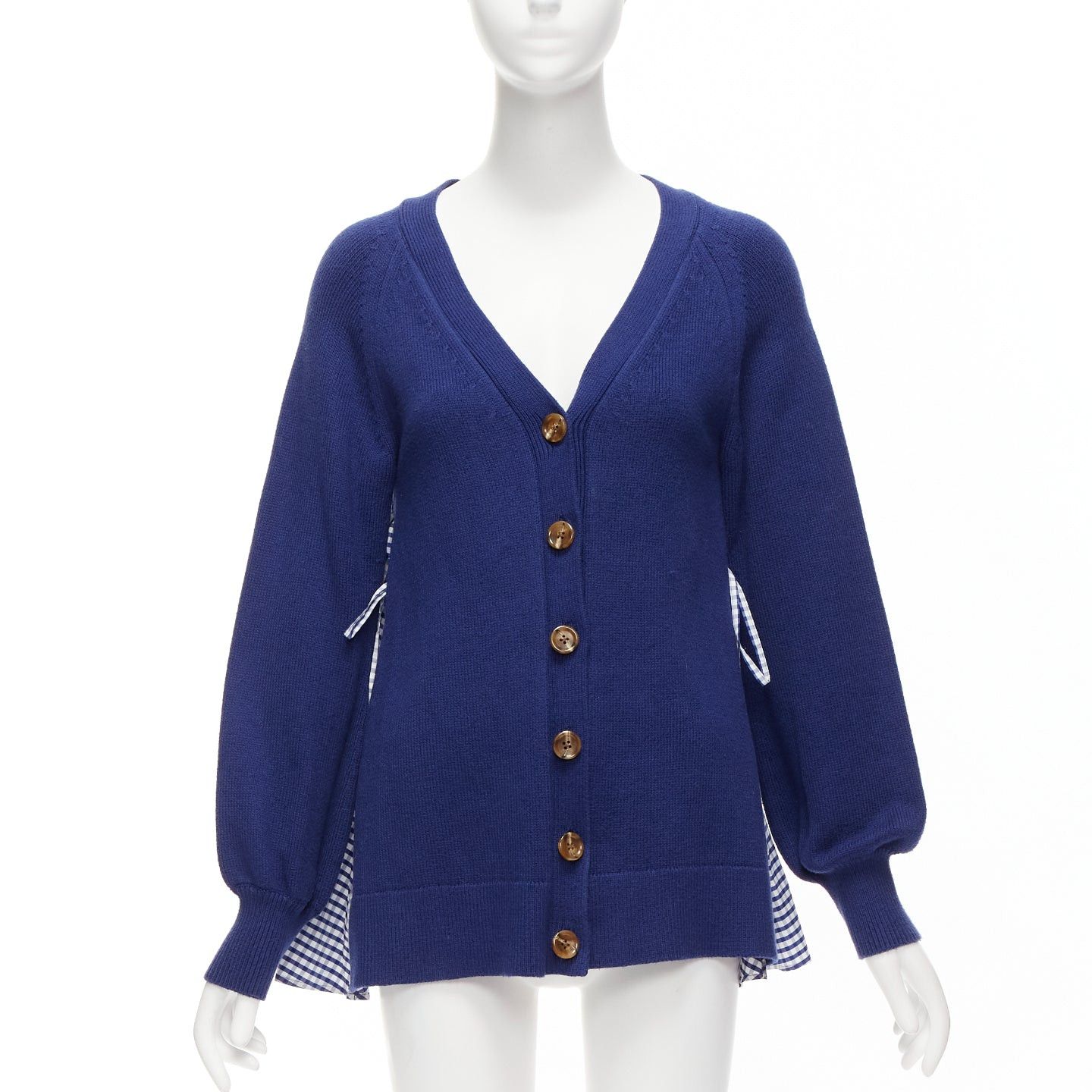 Other ADEAM blue cotton blend gingham ruffle back side tie cardigan sweater S Size S / US 4 / IT 40 - 4 Thumbnail