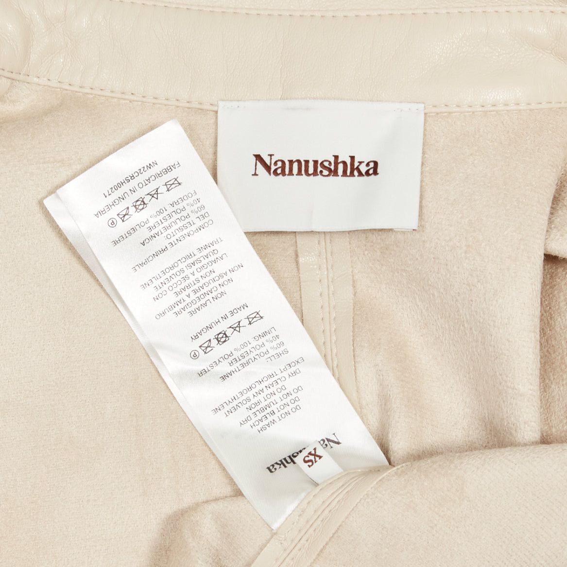 Nanushka NANUSHKA stone beige vegan leather panels hidden placket minimal shirt XS Size XS / US 0-2 / IT 36-38 - 8 Thumbnail