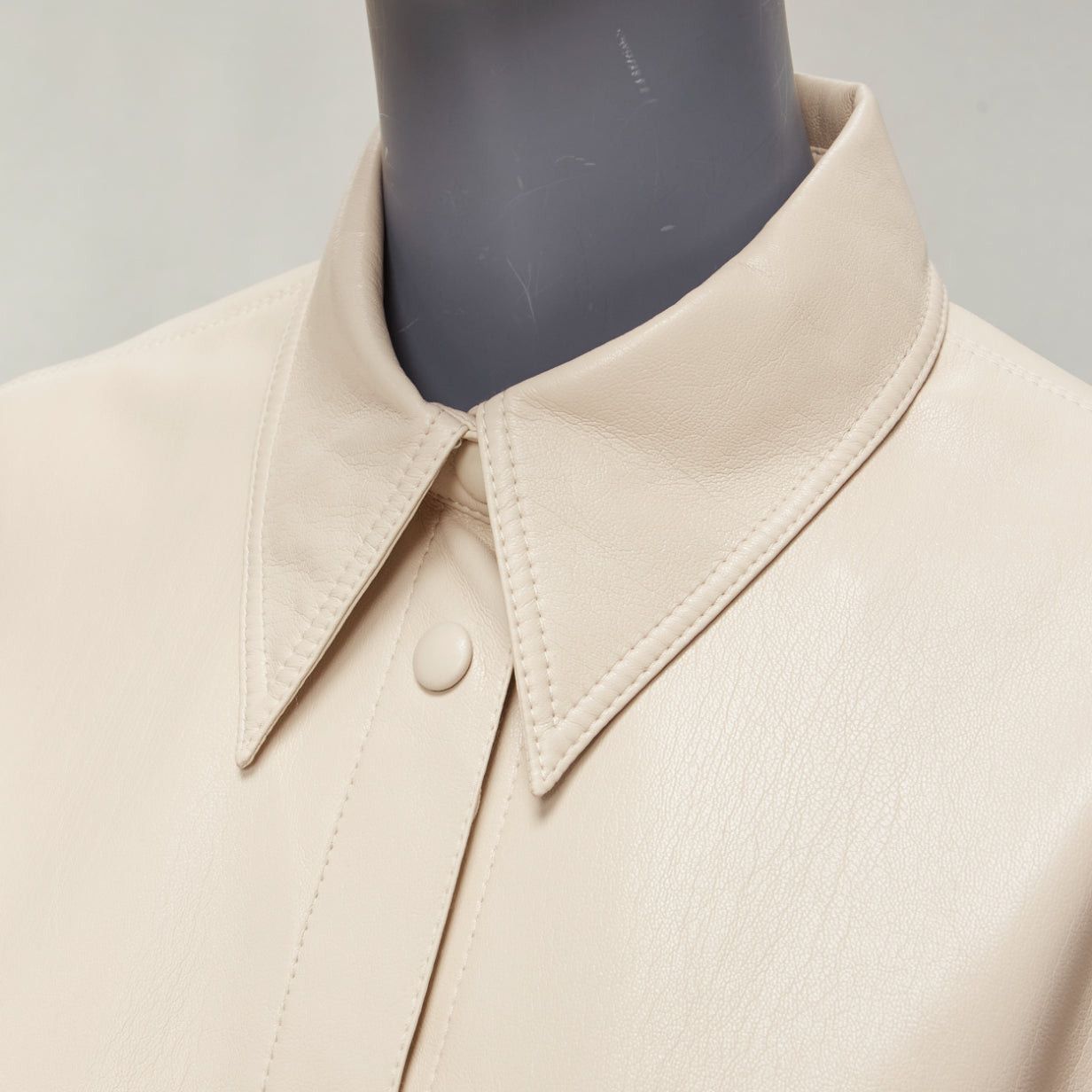 Nanushka NANUSHKA stone beige vegan leather panels hidden placket minimal shirt XS Size XS / US 0-2 / IT 36-38 - 2 Thumbnail