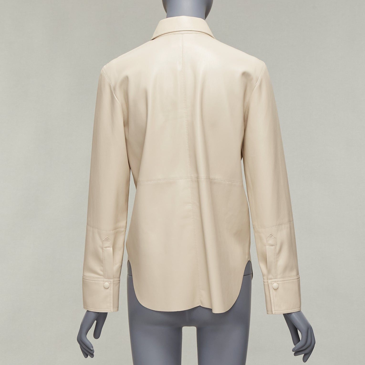 Nanushka NANUSHKA stone beige vegan leather panels hidden placket minimal shirt XS Size XS / US 0-2 / IT 36-38 - 5 Thumbnail