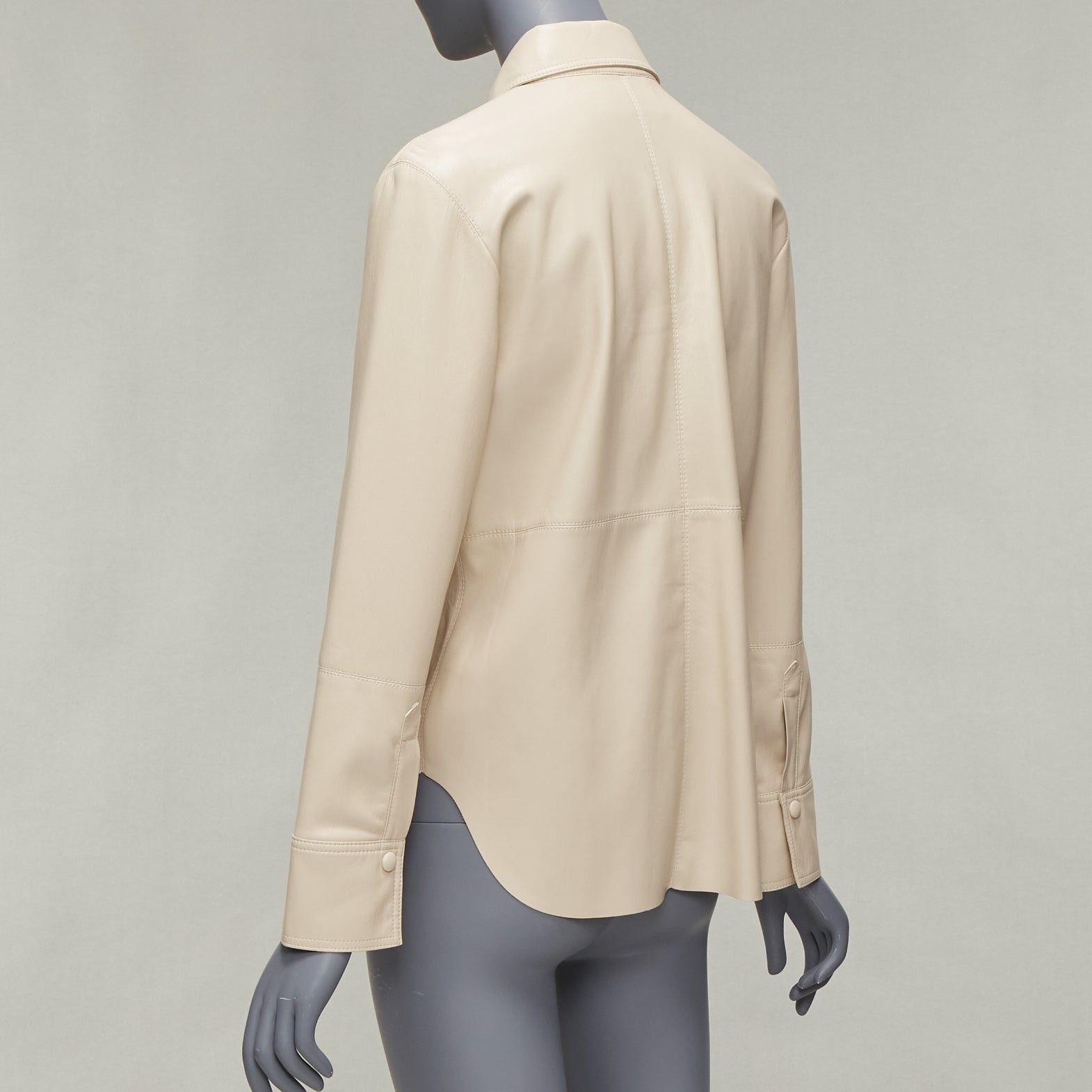 Nanushka NANUSHKA stone beige vegan leather panels hidden placket minimal shirt XS Size XS / US 0-2 / IT 36-38 - 6 Thumbnail