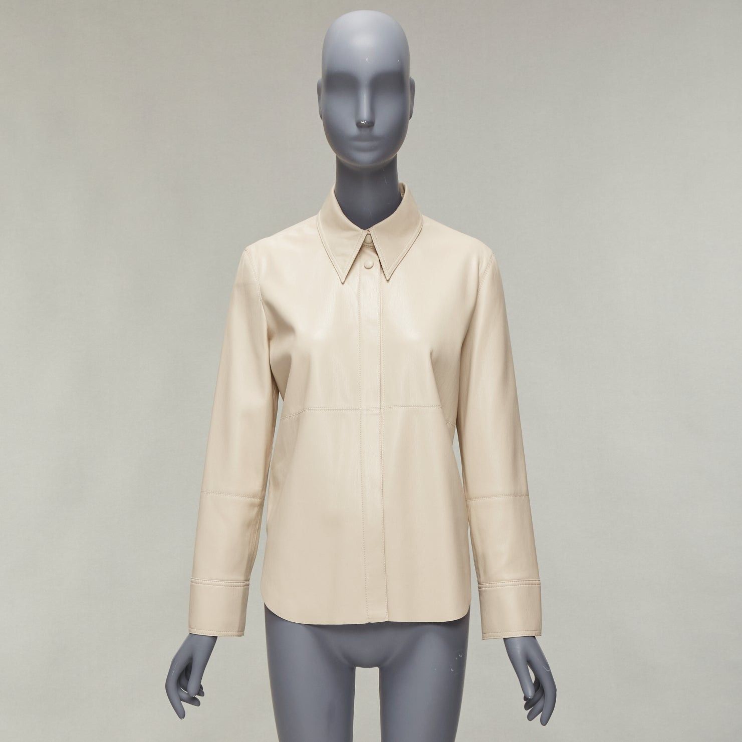 Nanushka NANUSHKA stone beige vegan leather panels hidden placket minimal shirt XS Size XS / US 0-2 / IT 36-38 - 9 Thumbnail