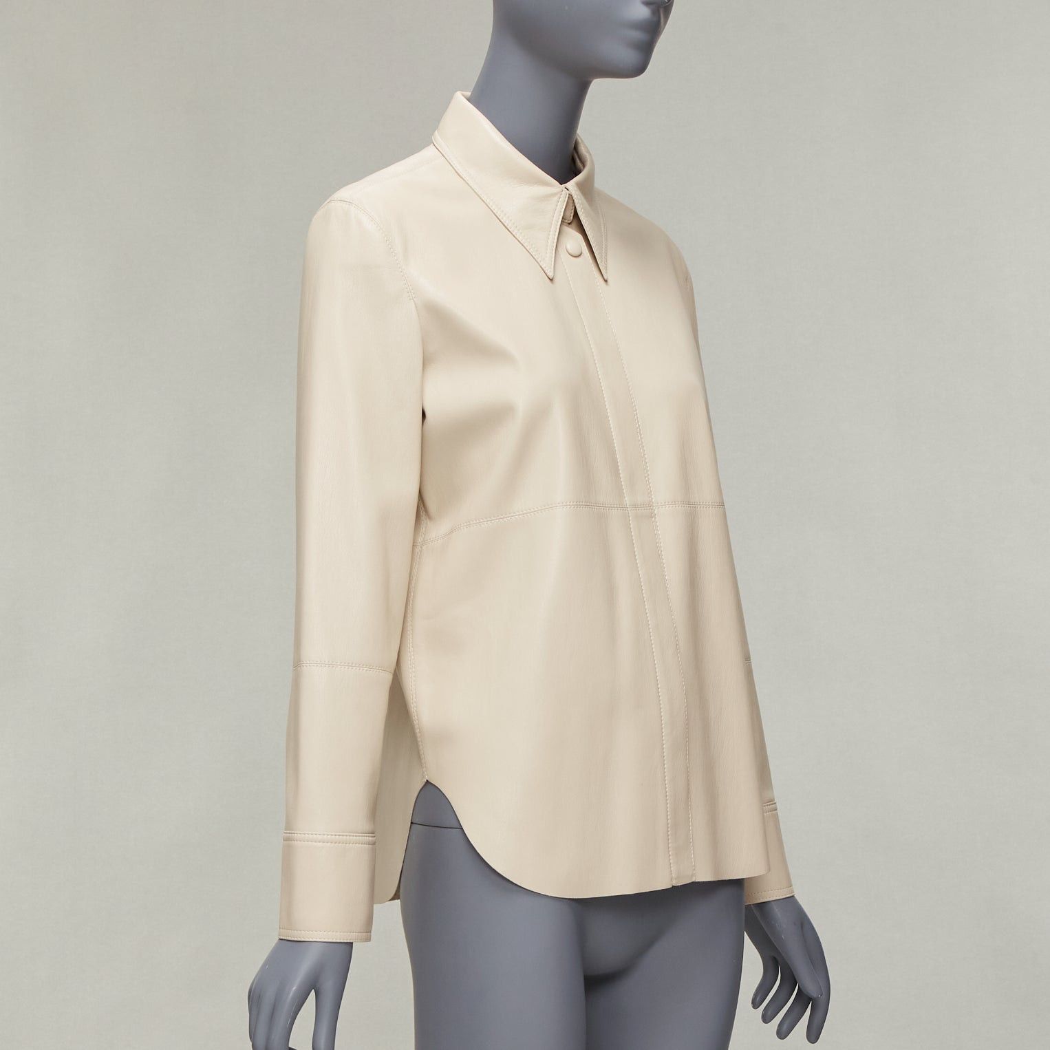 Nanushka NANUSHKA stone beige vegan leather panels hidden placket minimal shirt XS Size XS / US 0-2 / IT 36-38 - 3 Thumbnail