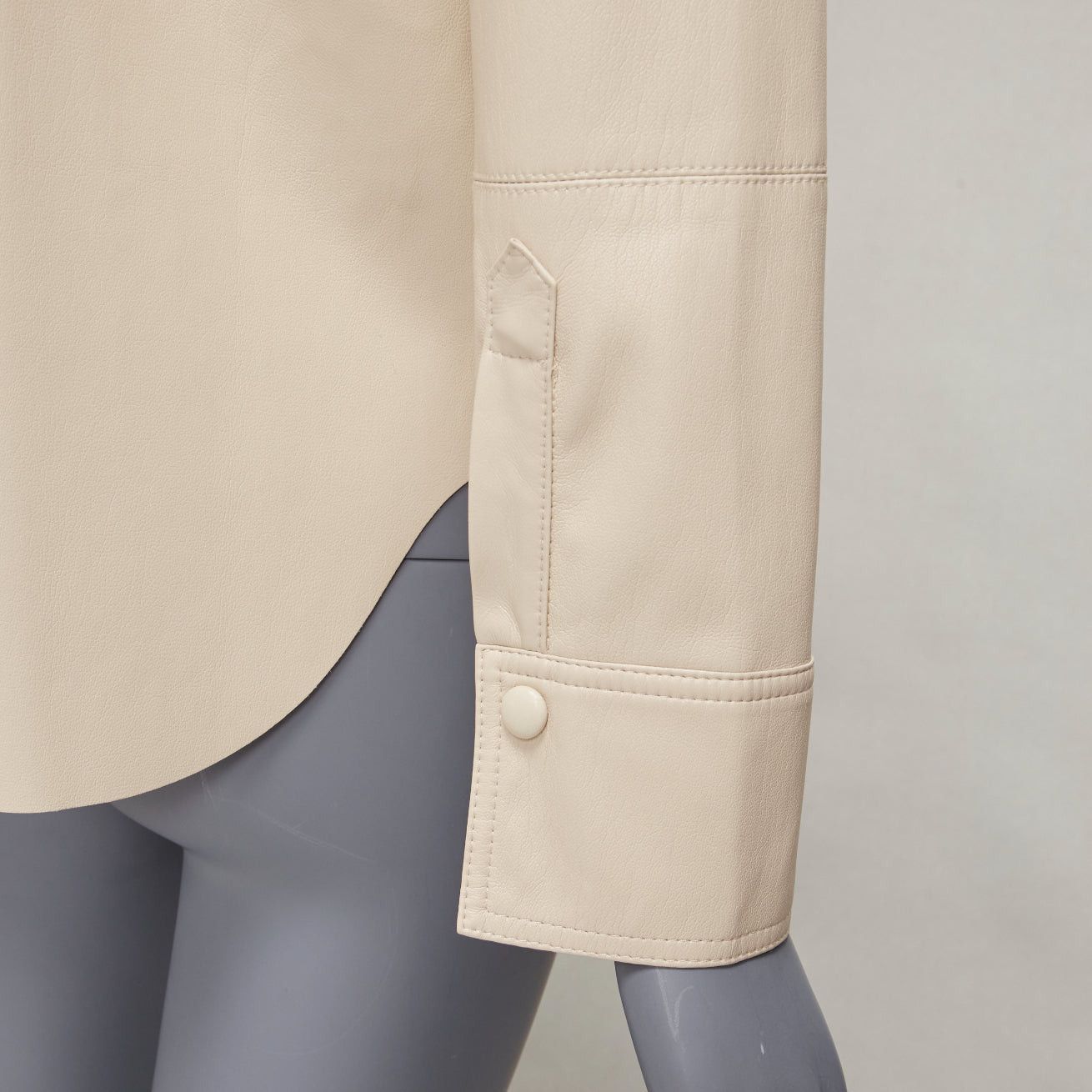 Nanushka NANUSHKA stone beige vegan leather panels hidden placket minimal shirt XS Size XS / US 0-2 / IT 36-38 - 7 Thumbnail