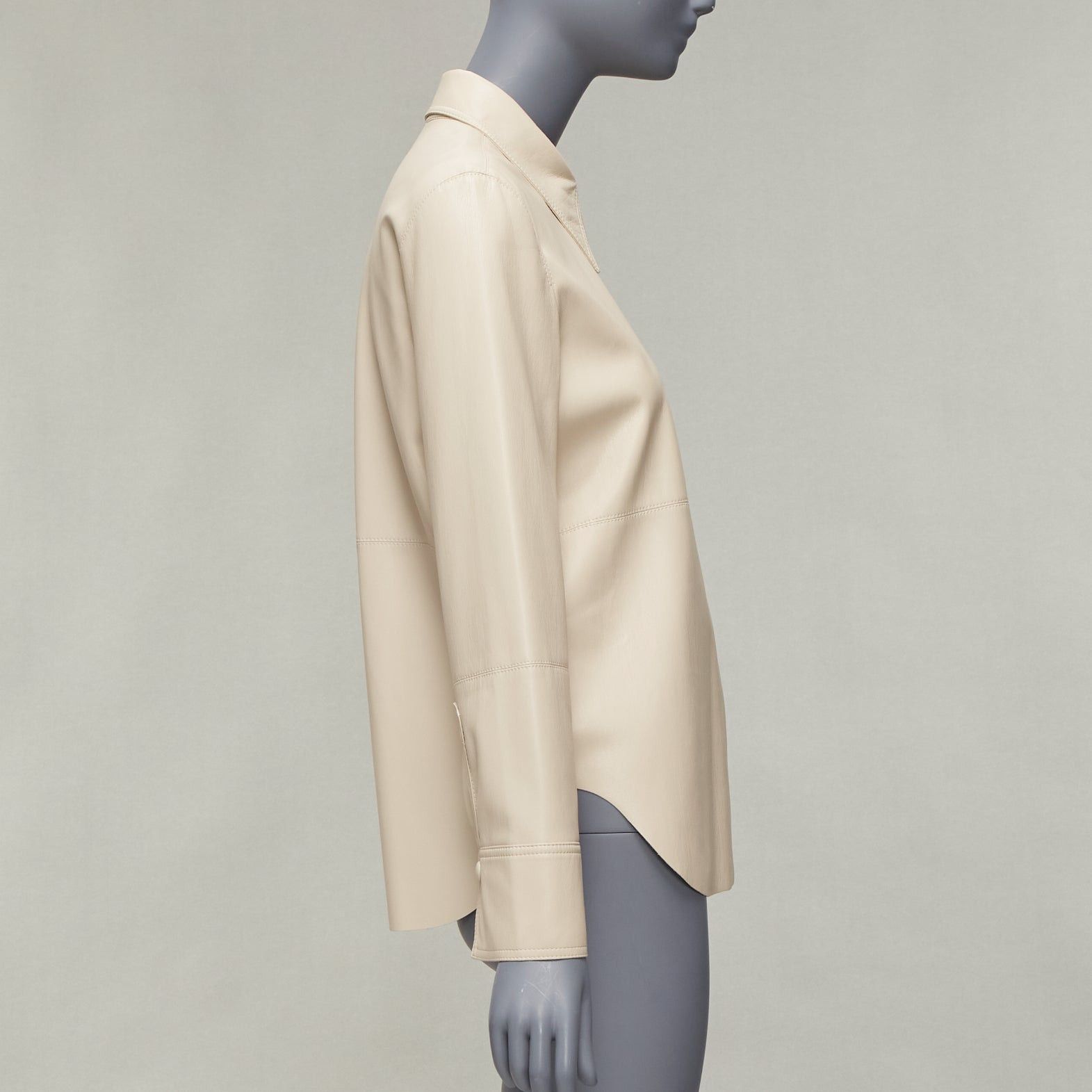Nanushka NANUSHKA stone beige vegan leather panels hidden placket minimal shirt XS Size XS / US 0-2 / IT 36-38 - 4 Thumbnail
