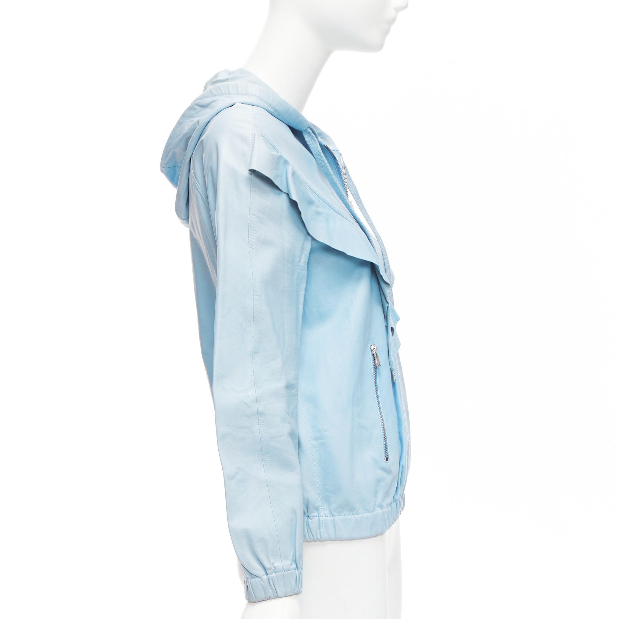 RED Valentino RED VALENTINO powder blue lambskin leather ruffle panel hoodie jacket IT40 S Size S / US 4 / IT 40 - 4 Thumbnail