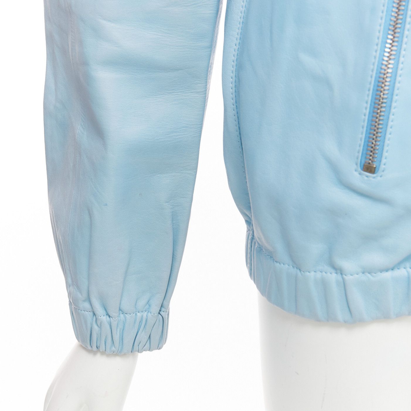 RED Valentino RED VALENTINO powder blue lambskin leather ruffle panel hoodie jacket IT40 S Size S / US 4 / IT 40 - 8 Thumbnail