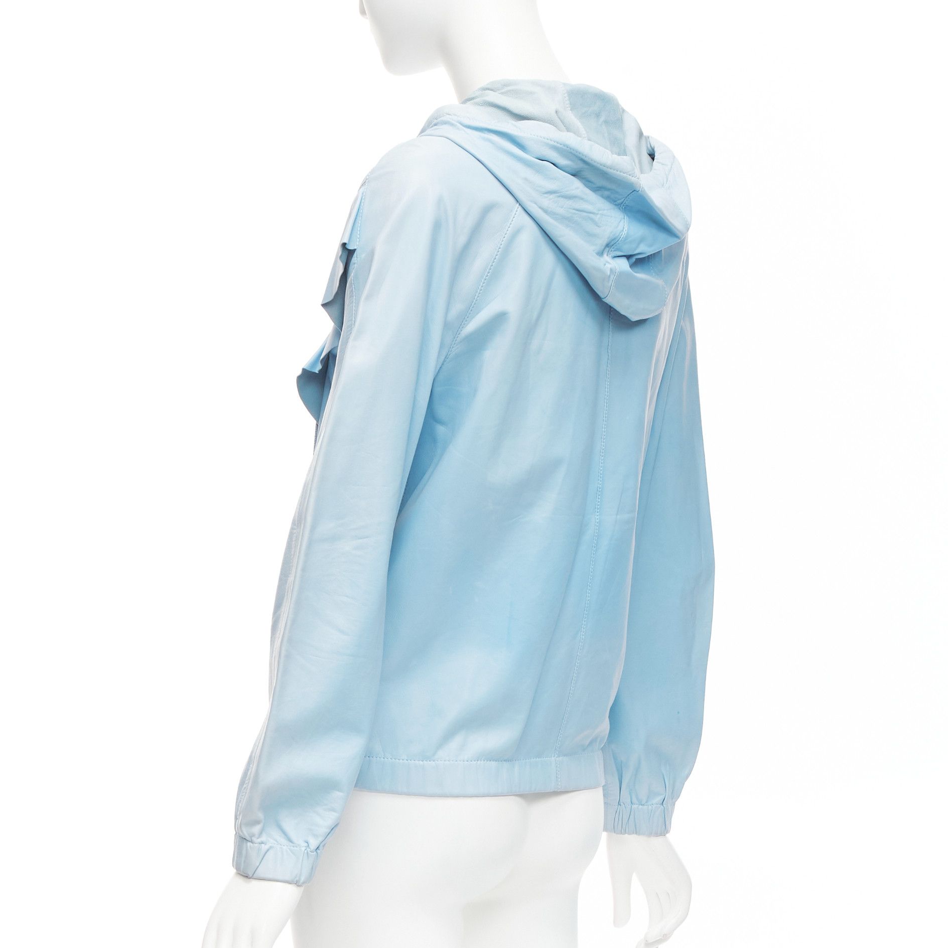 RED Valentino RED VALENTINO powder blue lambskin leather ruffle panel hoodie jacket IT40 S Size S / US 4 / IT 40 - 6 Thumbnail
