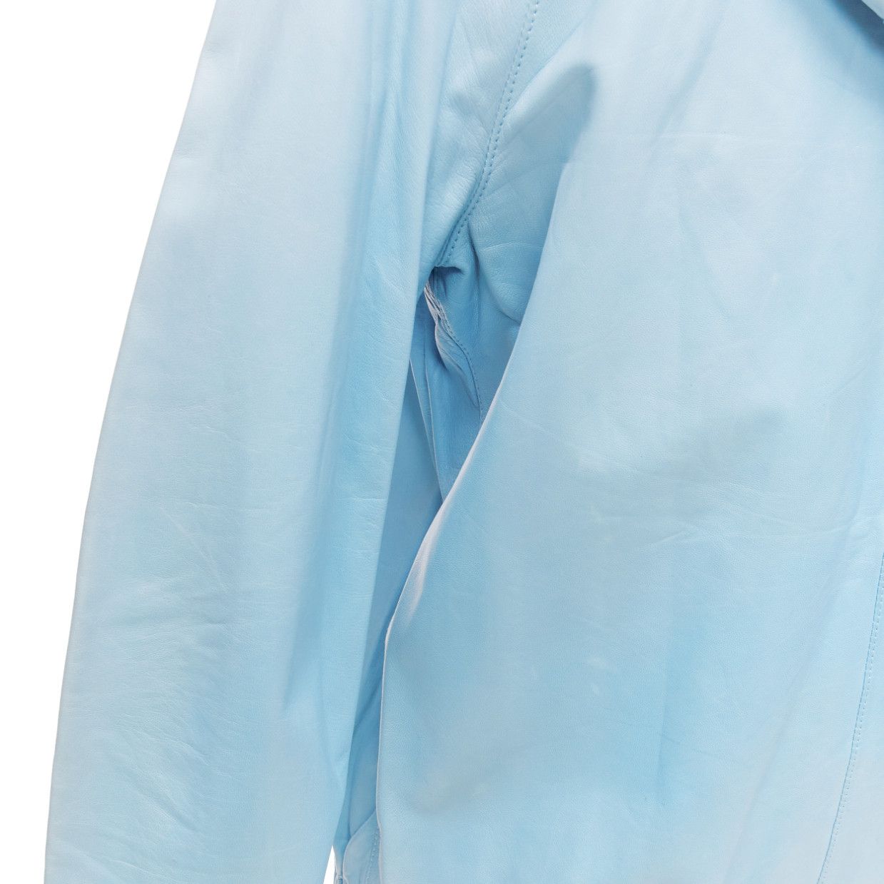 RED Valentino RED VALENTINO powder blue lambskin leather ruffle panel hoodie jacket IT40 S Size S / US 4 / IT 40 - 9 Thumbnail