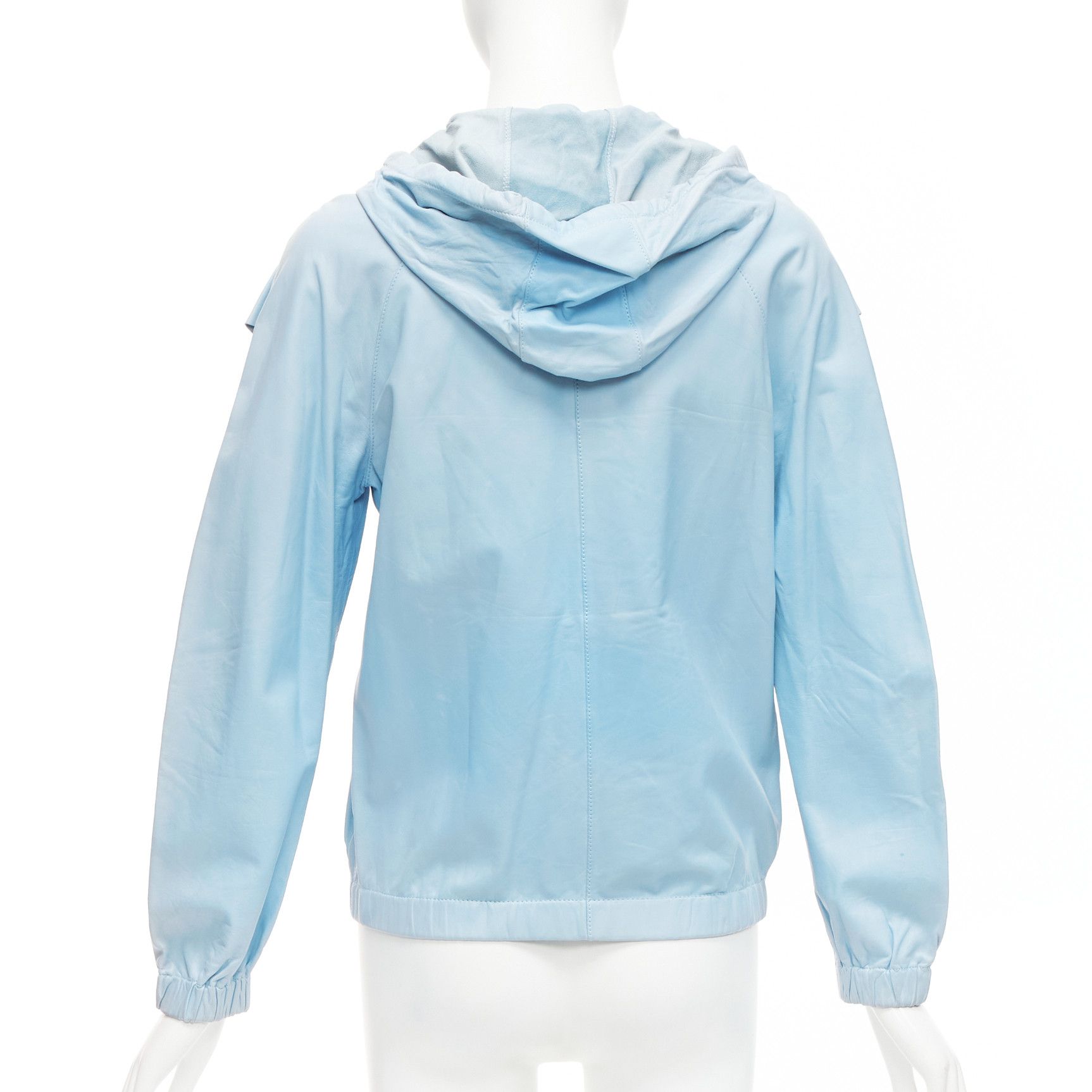 RED Valentino RED VALENTINO powder blue lambskin leather ruffle panel hoodie jacket IT40 S Size S / US 4 / IT 40 - 5 Thumbnail