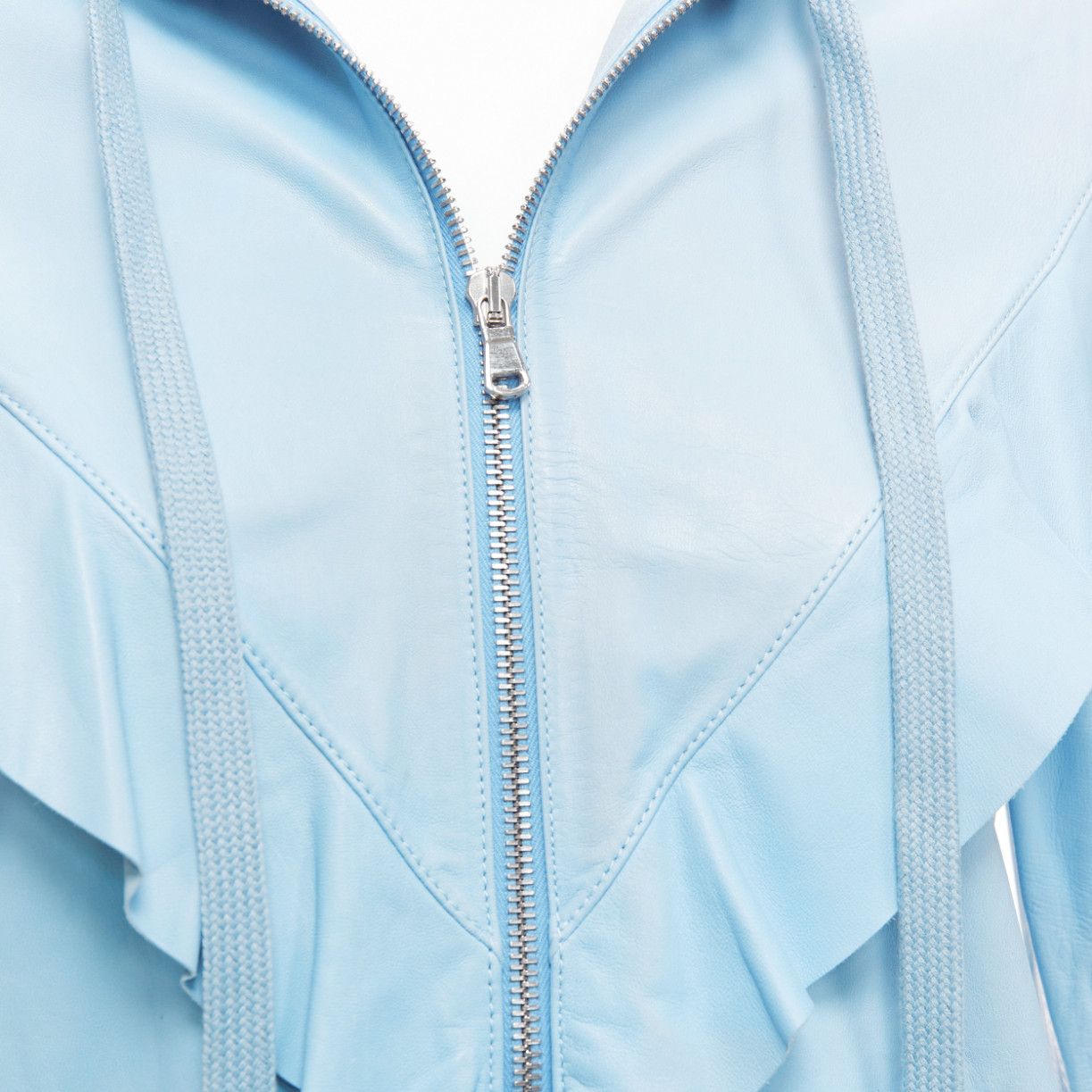 RED Valentino RED VALENTINO powder blue lambskin leather ruffle panel hoodie jacket IT40 S Size S / US 4 / IT 40 - 2 Thumbnail