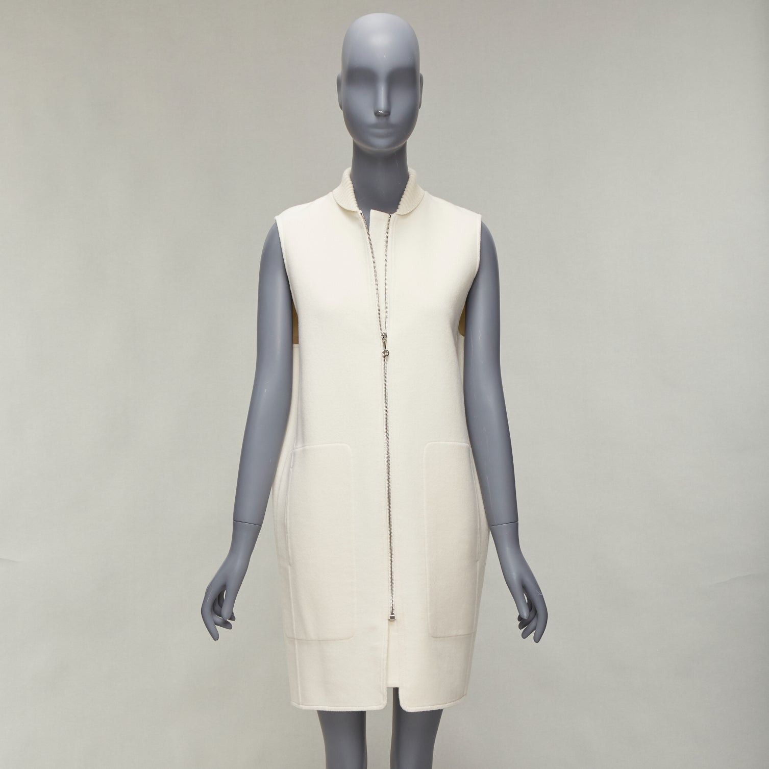 Hermes HERMES 100% cashmere cream applique back ribbed zip sleeveless coat FR34 XS Size XS / US 0-2 / IT 36-38 - 11 Thumbnail