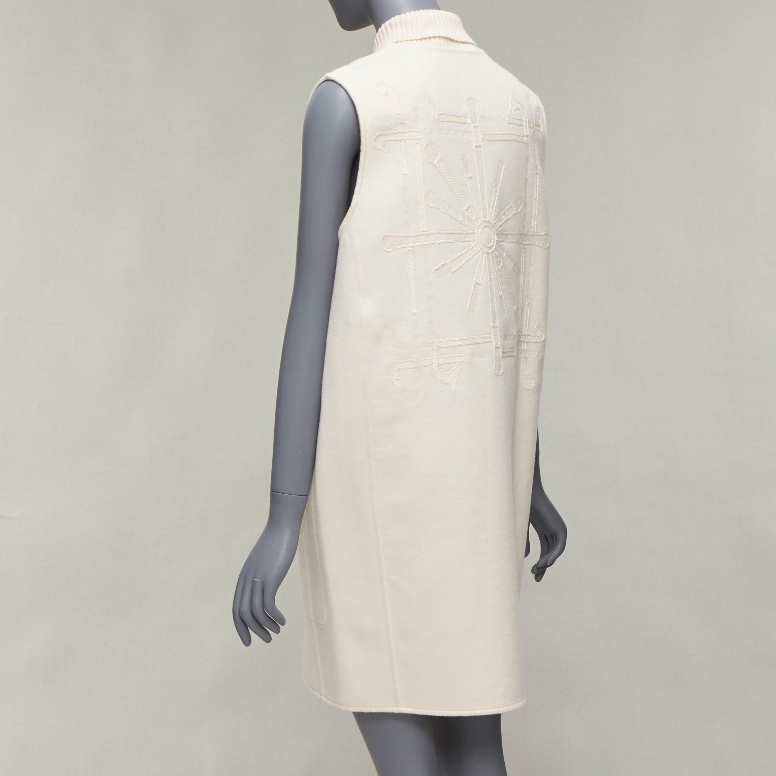 Hermes HERMES 100% cashmere cream applique back ribbed zip sleeveless coat FR34 XS Size XS / US 0-2 / IT 36-38 - 7 Thumbnail