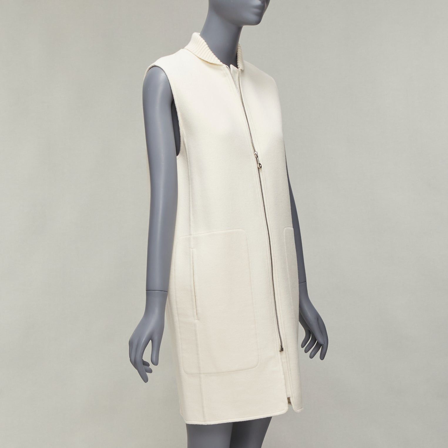 Hermes HERMES 100% cashmere cream applique back ribbed zip sleeveless coat FR34 XS Size XS / US 0-2 / IT 36-38 - 4 Thumbnail