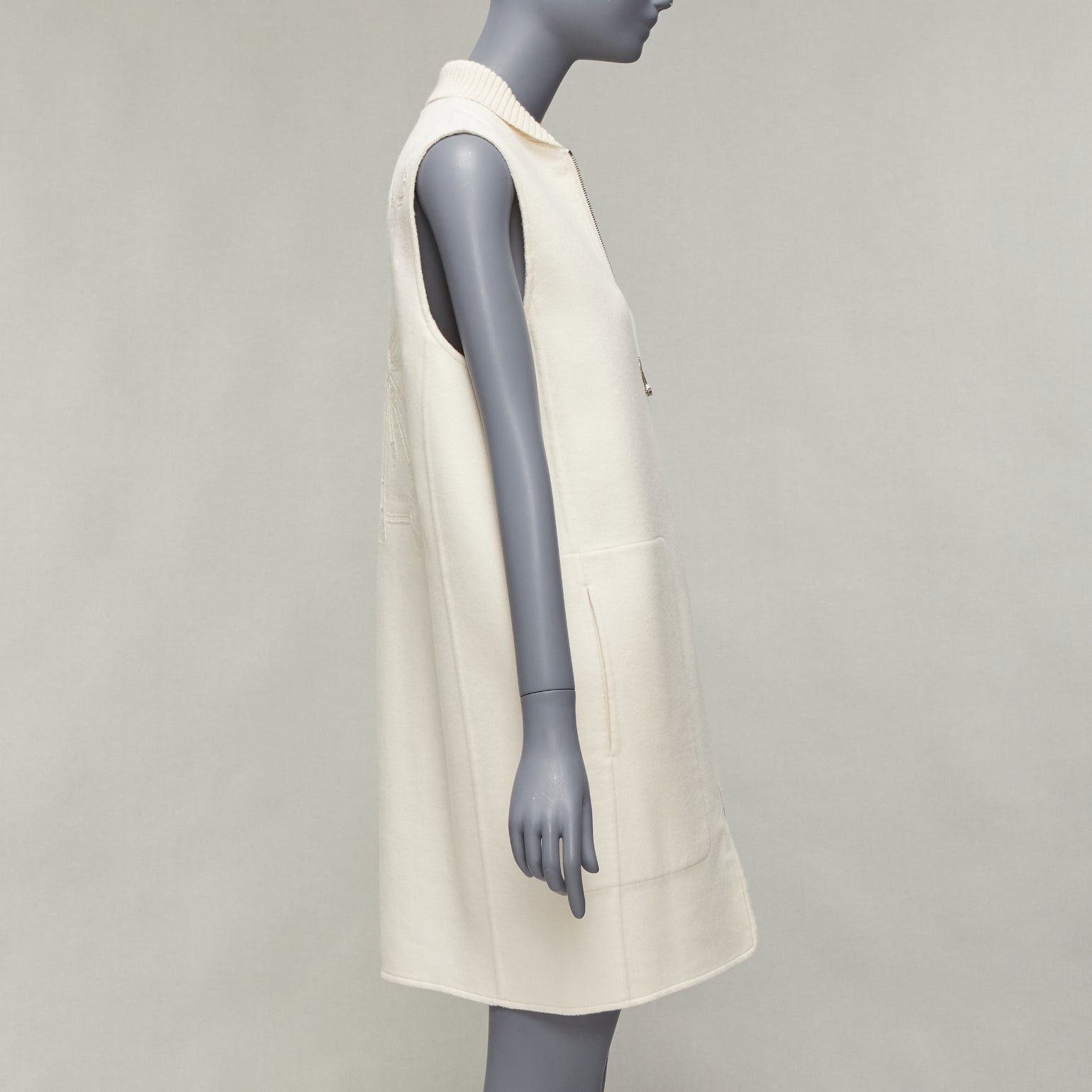Hermes HERMES 100% cashmere cream applique back ribbed zip sleeveless coat FR34 XS Size XS / US 0-2 / IT 36-38 - 5 Thumbnail