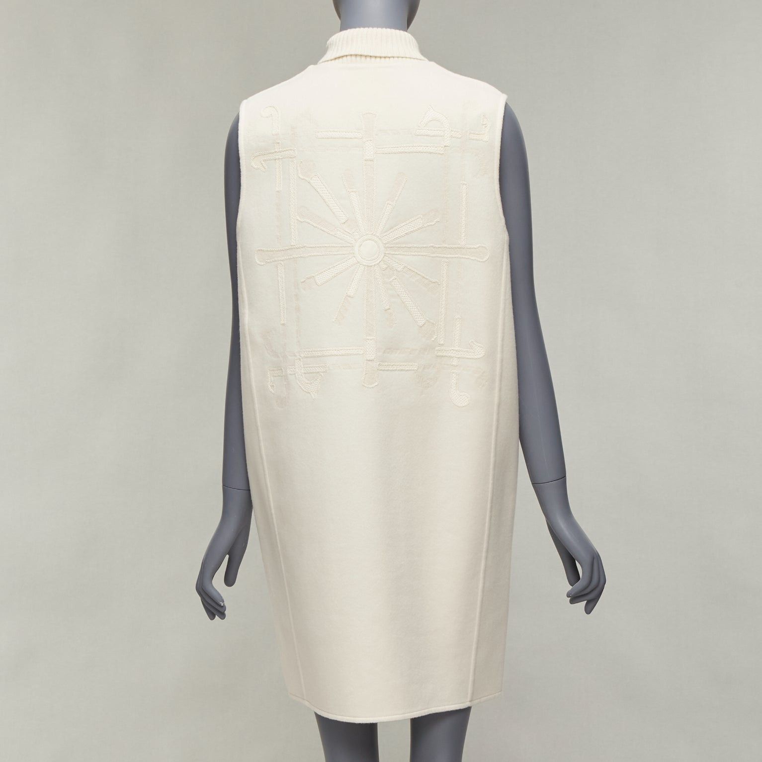 Hermes HERMES 100% cashmere cream applique back ribbed zip sleeveless coat FR34 XS Size XS / US 0-2 / IT 36-38 - 6 Thumbnail